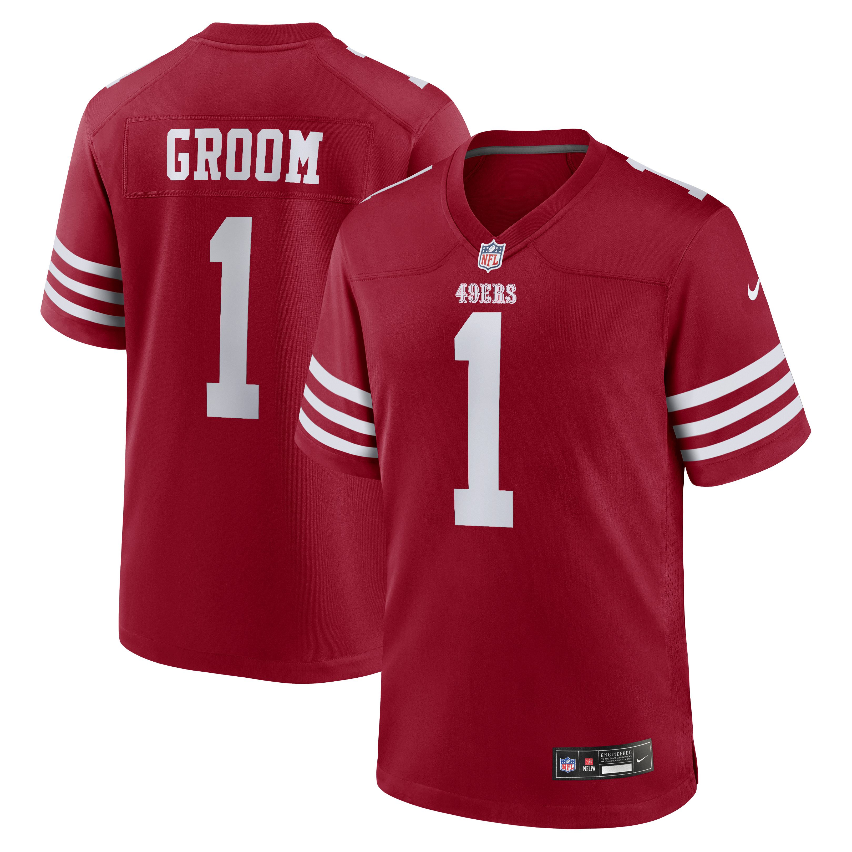 Number 1 Groom San Francisco 49ers Game Jersey - Scarlet | Stitched Football Jersey TJS0386
