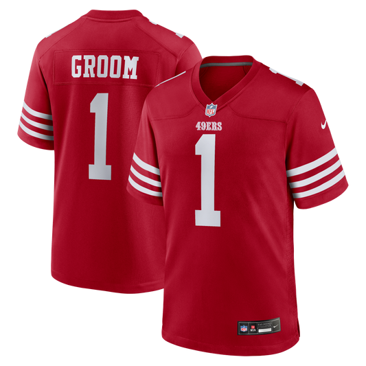 Number 1 Groom San Francisco 49ers Game Jersey - Scarlet | Stitched Football Jersey TJS0386