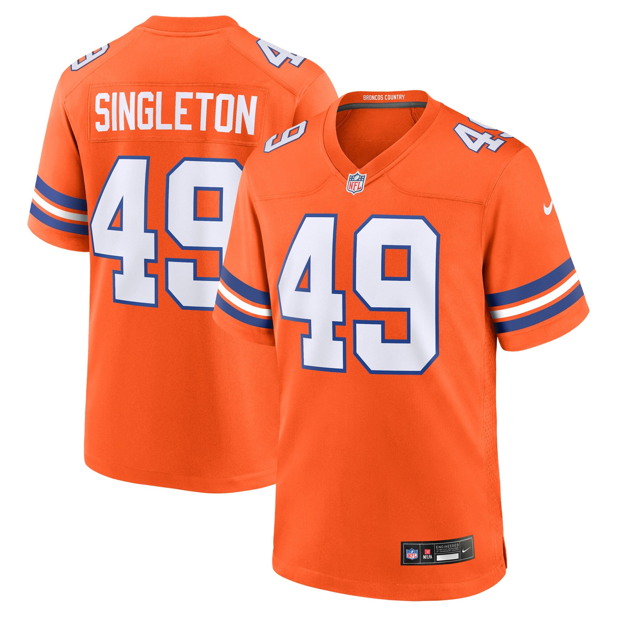 Alex Singleton Denver Broncos Alternate Game Jersey - Orange | Stitched Football Jersey TJS0582