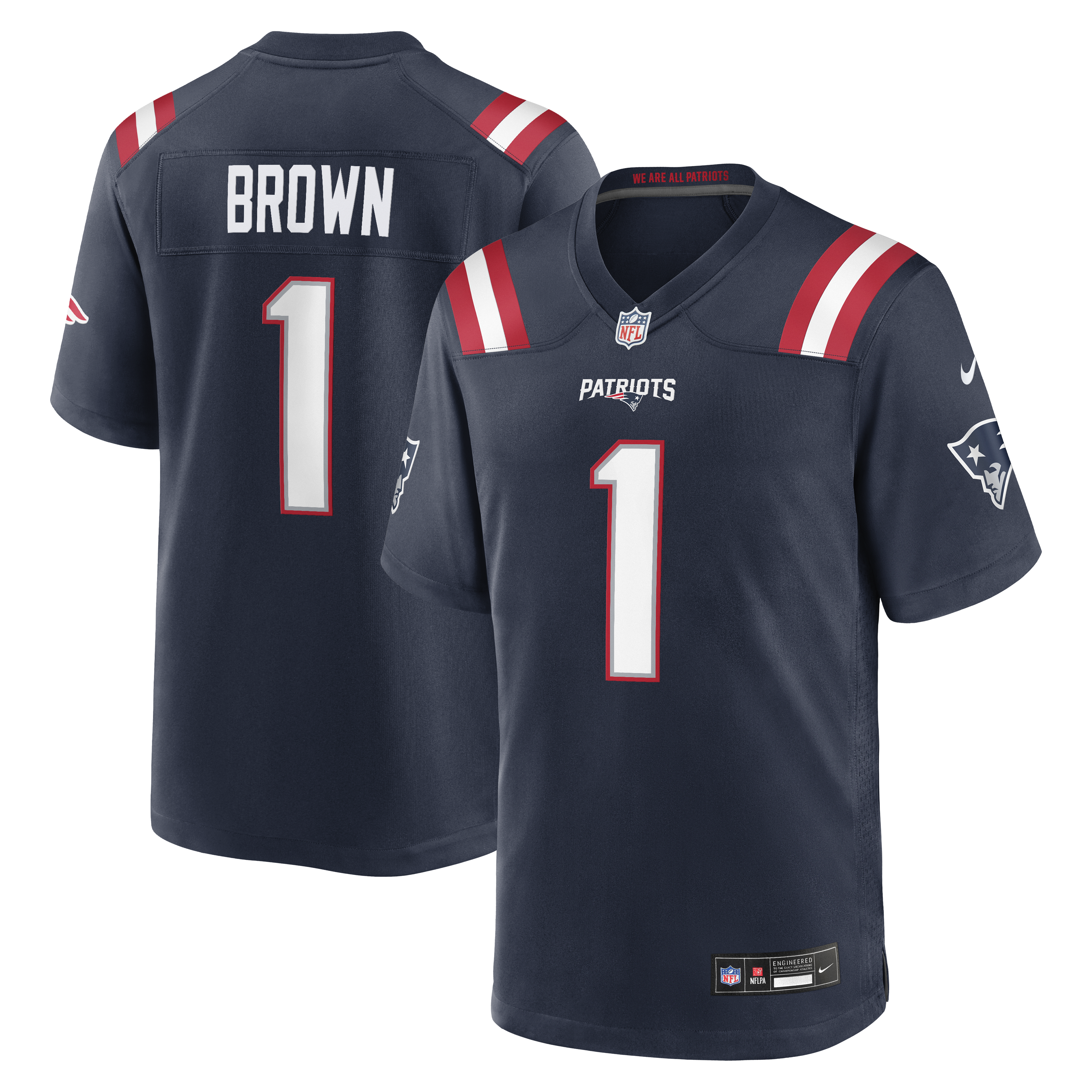 A.J. Brown New England Patriots Team Game Jersey - Navy | Stitched Football Jersey TJS0553
