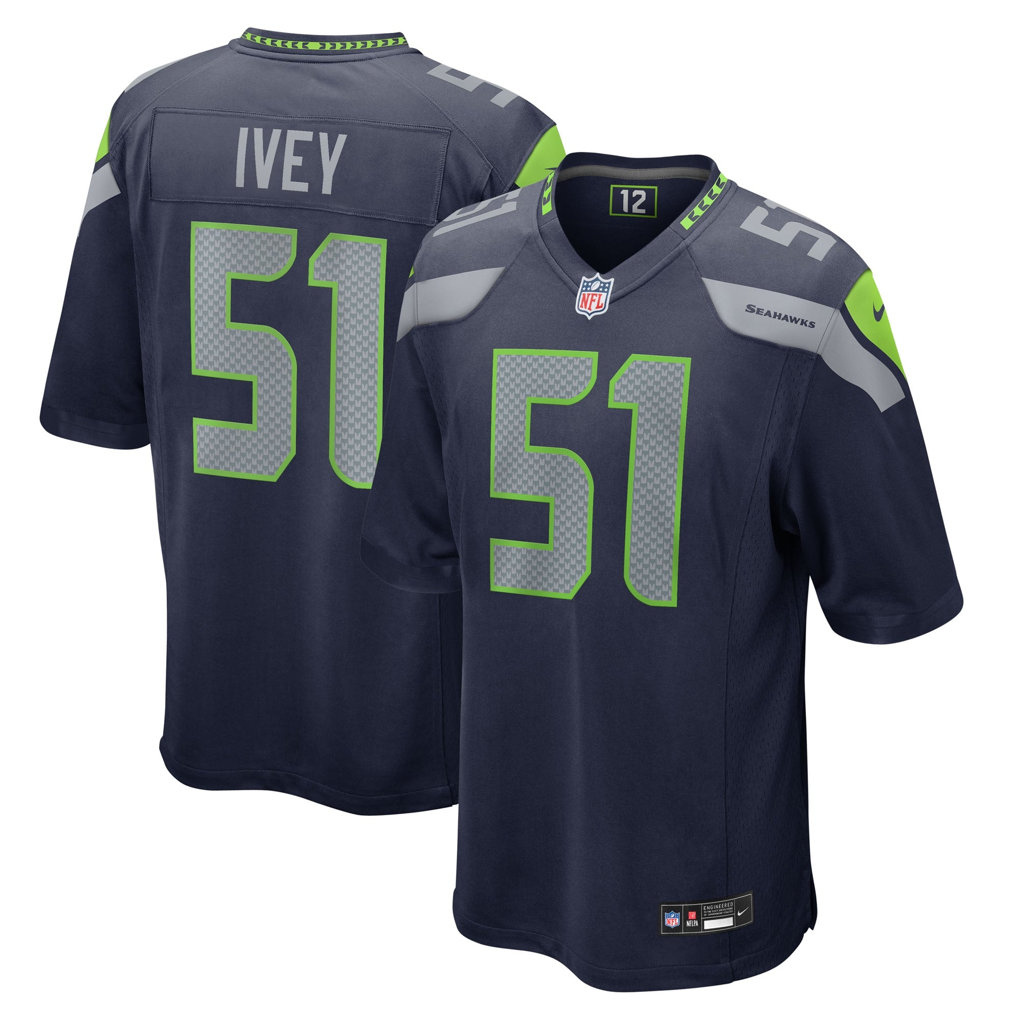 Jared Ivey Seattle Seahawks Team Game Jersey - College Navy | Stitched Football Jersey TJS0642