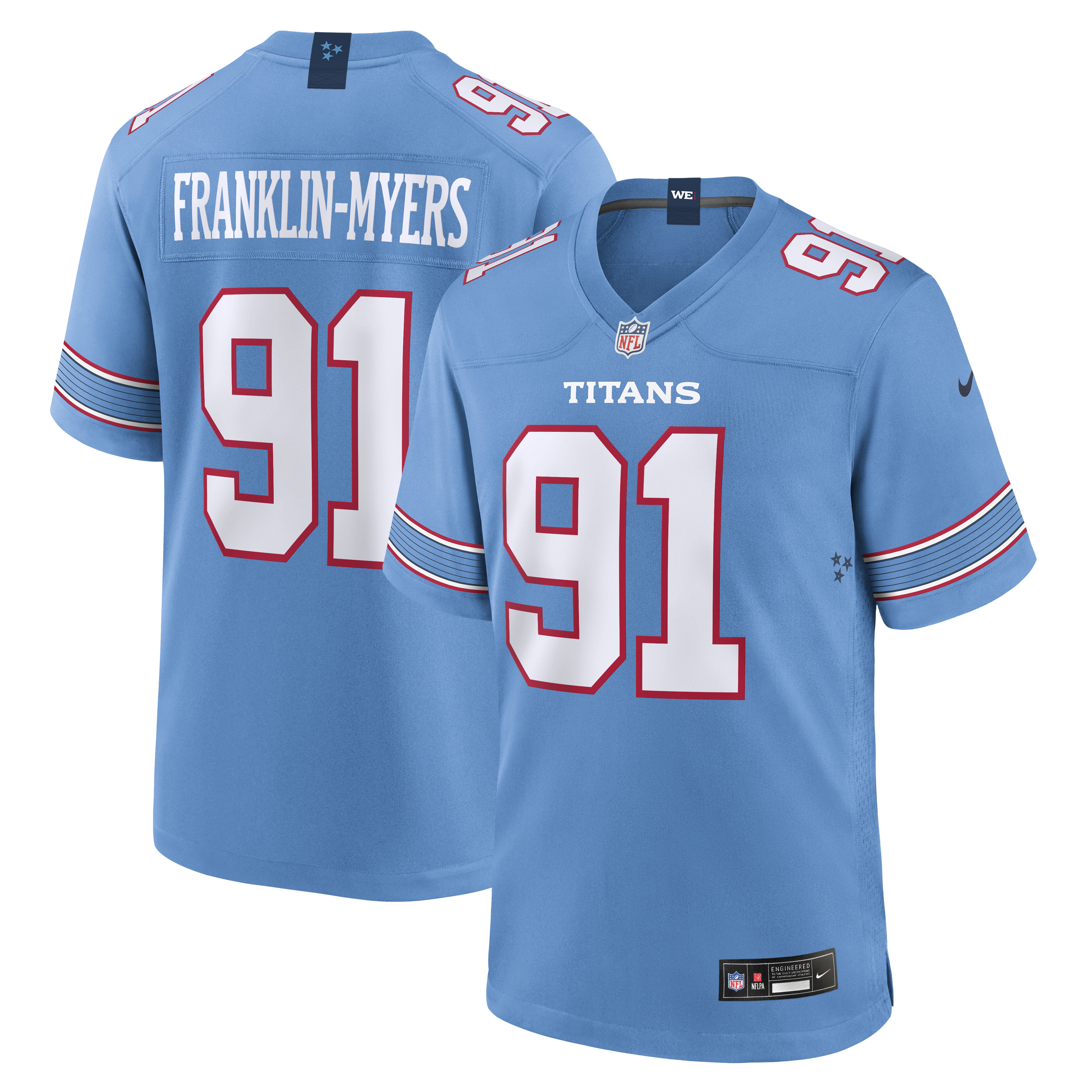 John Franklin-Myers Tennessee Titans Team Game Jersey - Light Blue | Stitched Football Jersey TJS0775
