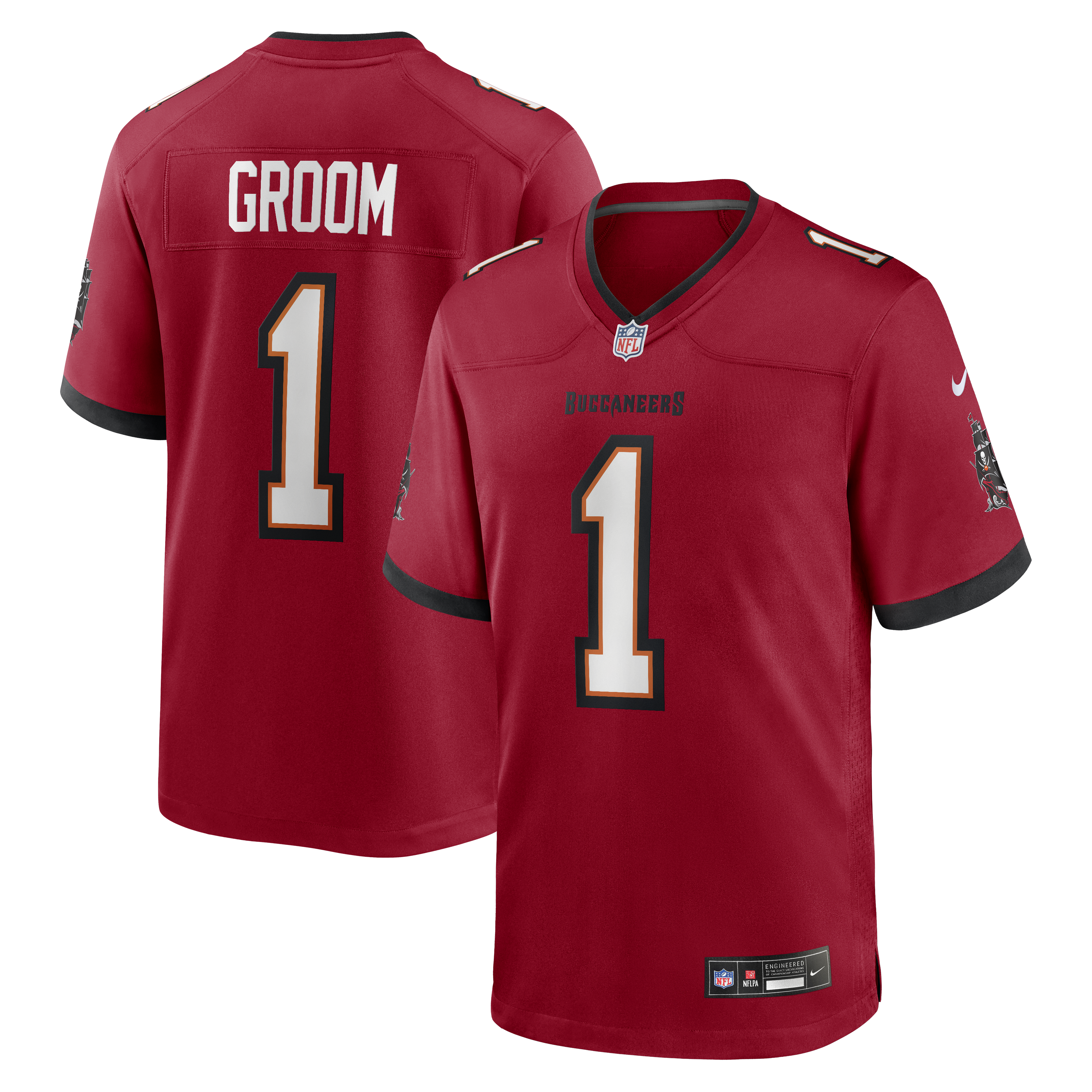 Number 1 Groom Tampa Bay Buccaneers Game Jersey - Red | Stitched Football Jersey TJS0875