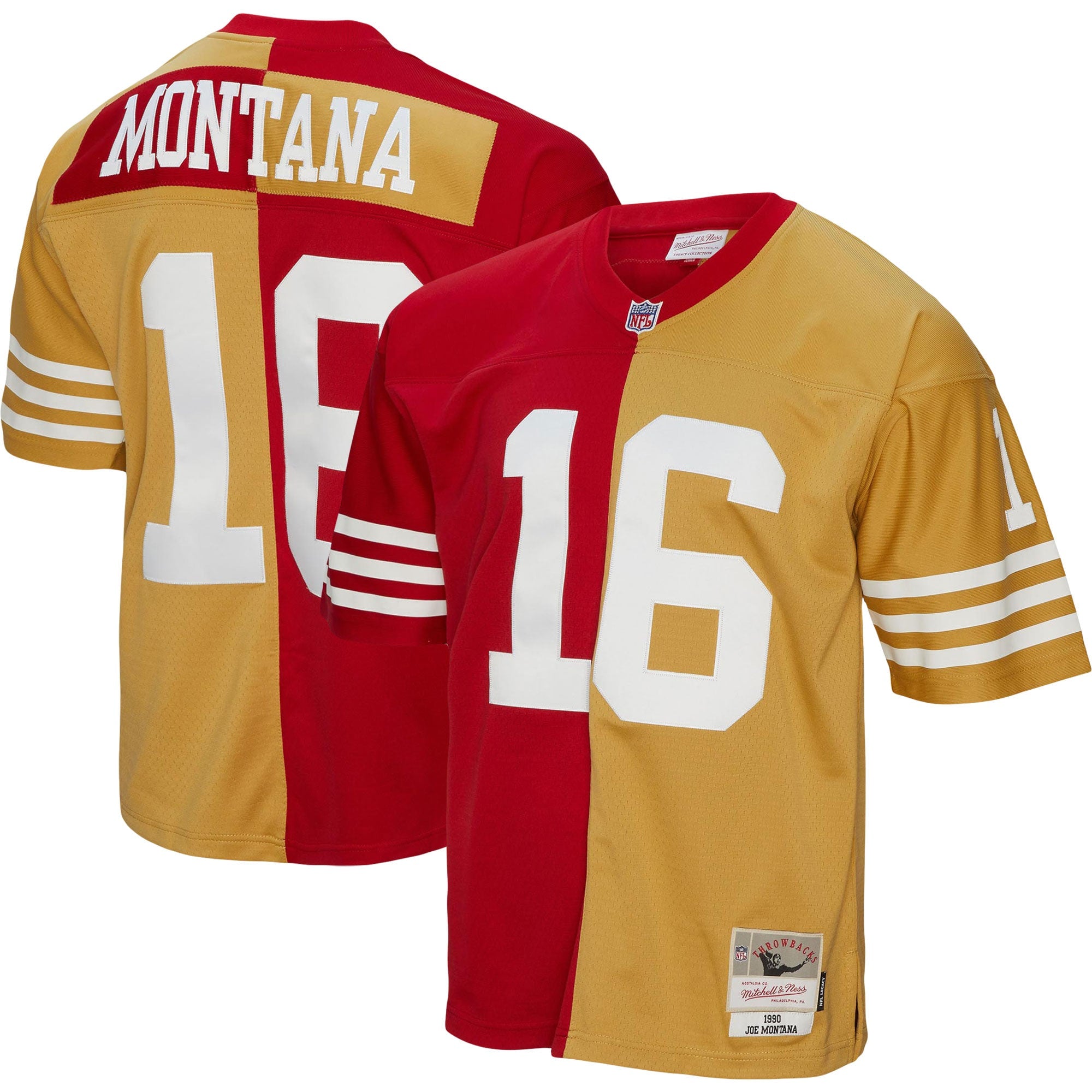 Joe Montana San Francisco 49ers M & N 1990 Split Legacy Replica Jersey - Scarlet/Gold | Stitched Football Jersey TJS0908
