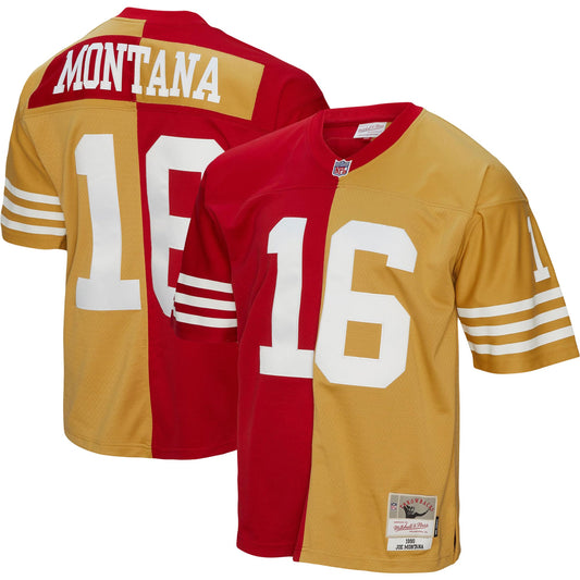 Joe Montana San Francisco 49ers M & N 1990 Split Legacy Replica Jersey - Scarlet/Gold | Stitched Football Jersey TJS0908