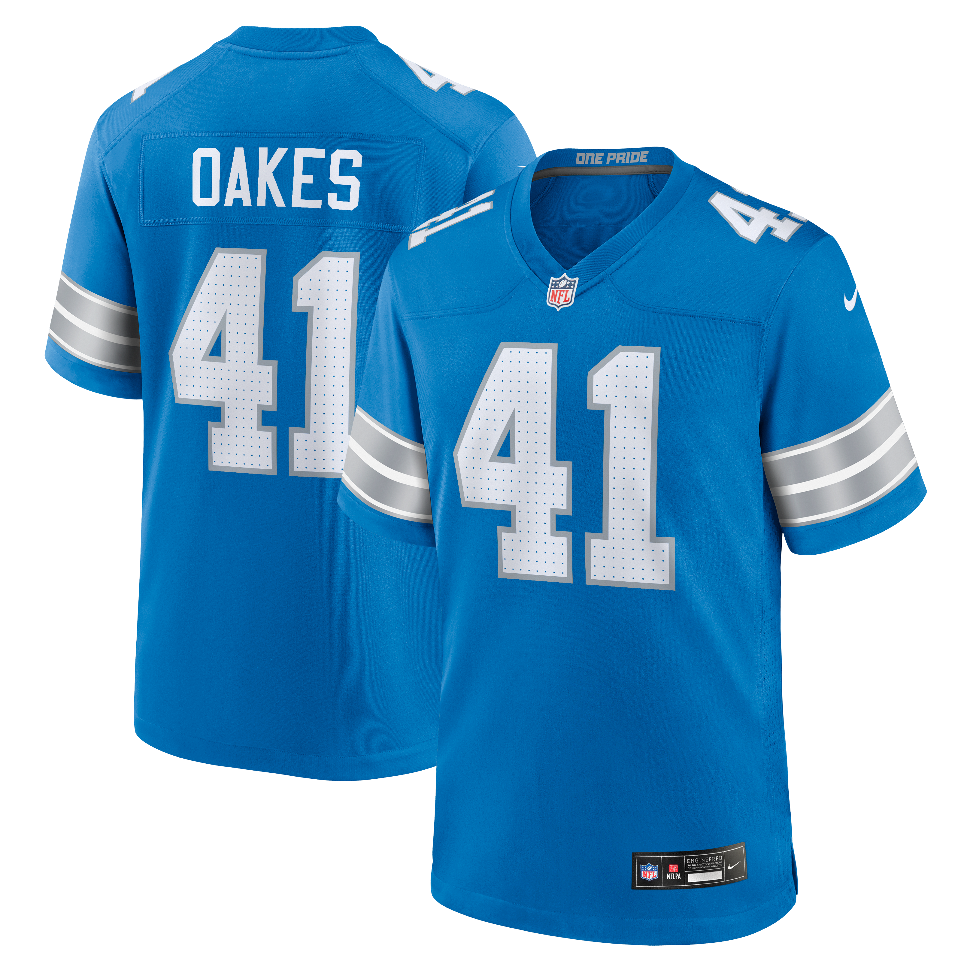 Gunnar Oakes Detroit Lions Team Game Jersey - Blue | Stitched Football Jersey TJS0996