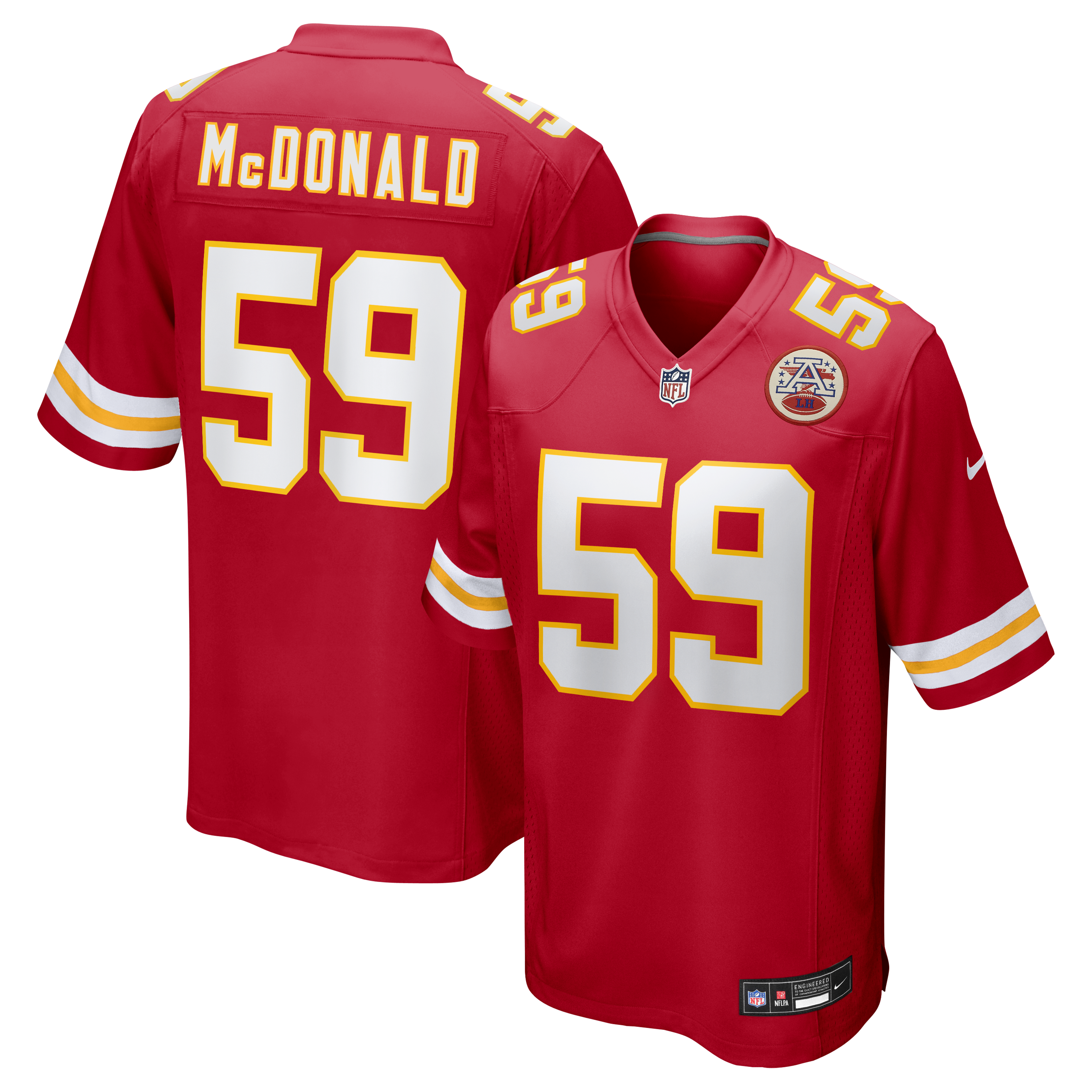 Cooper McDonald Kansas City Chiefs Team Game Jersey - Red | Stitched Football Jersey TJS1006