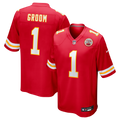 Number 1 Groom Kansas City Chiefs Game Jersey - Red | Stitched Football Jersey TJS1249