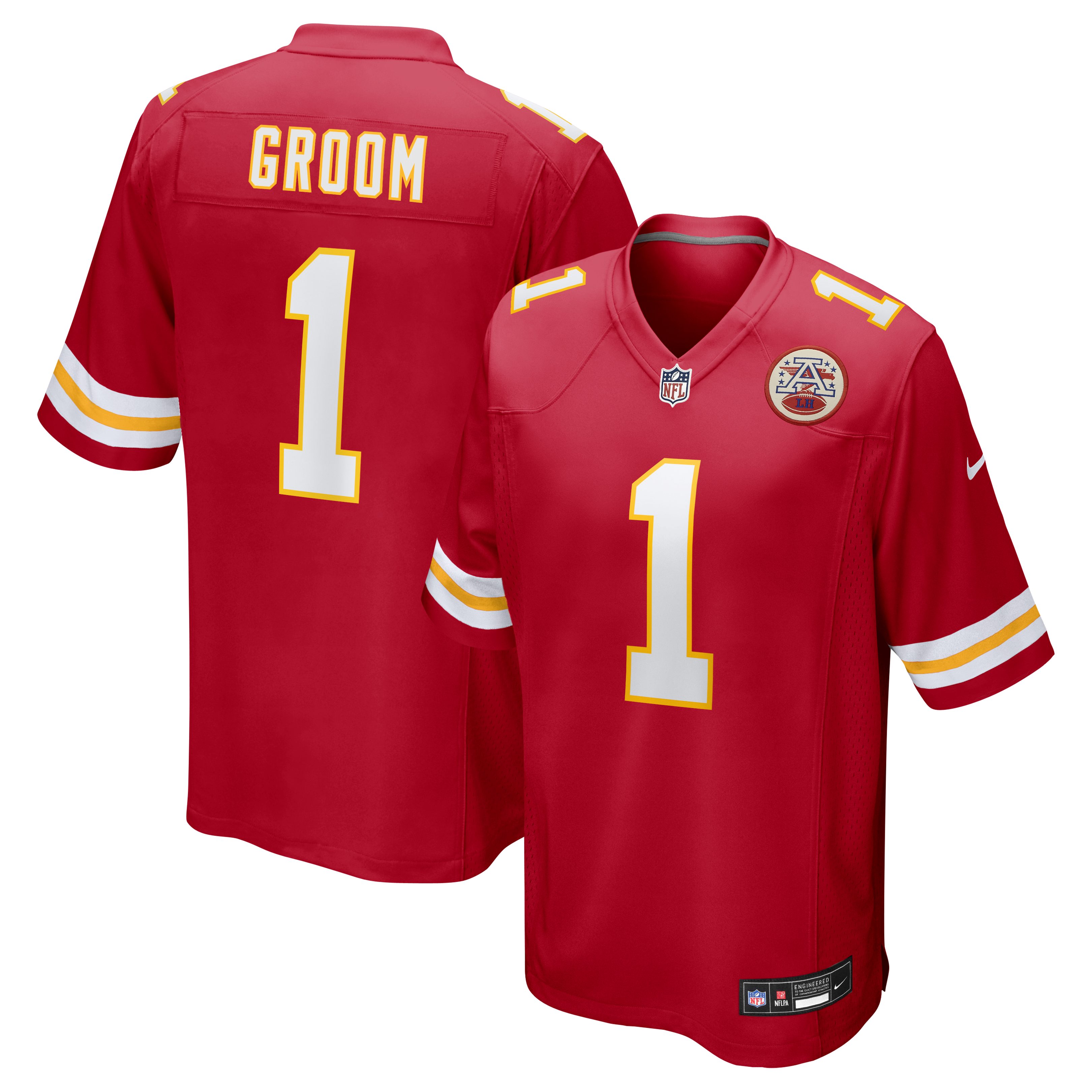 Number 1 Groom Kansas City Chiefs Game Jersey - Red | Stitched Football Jersey TJS1249