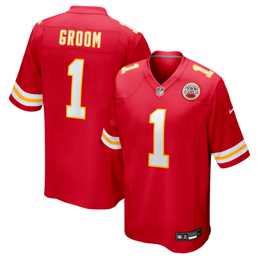 Number 1 Groom Kansas City Chiefs Game Jersey - Red | Stitched Football Jersey TJS1249