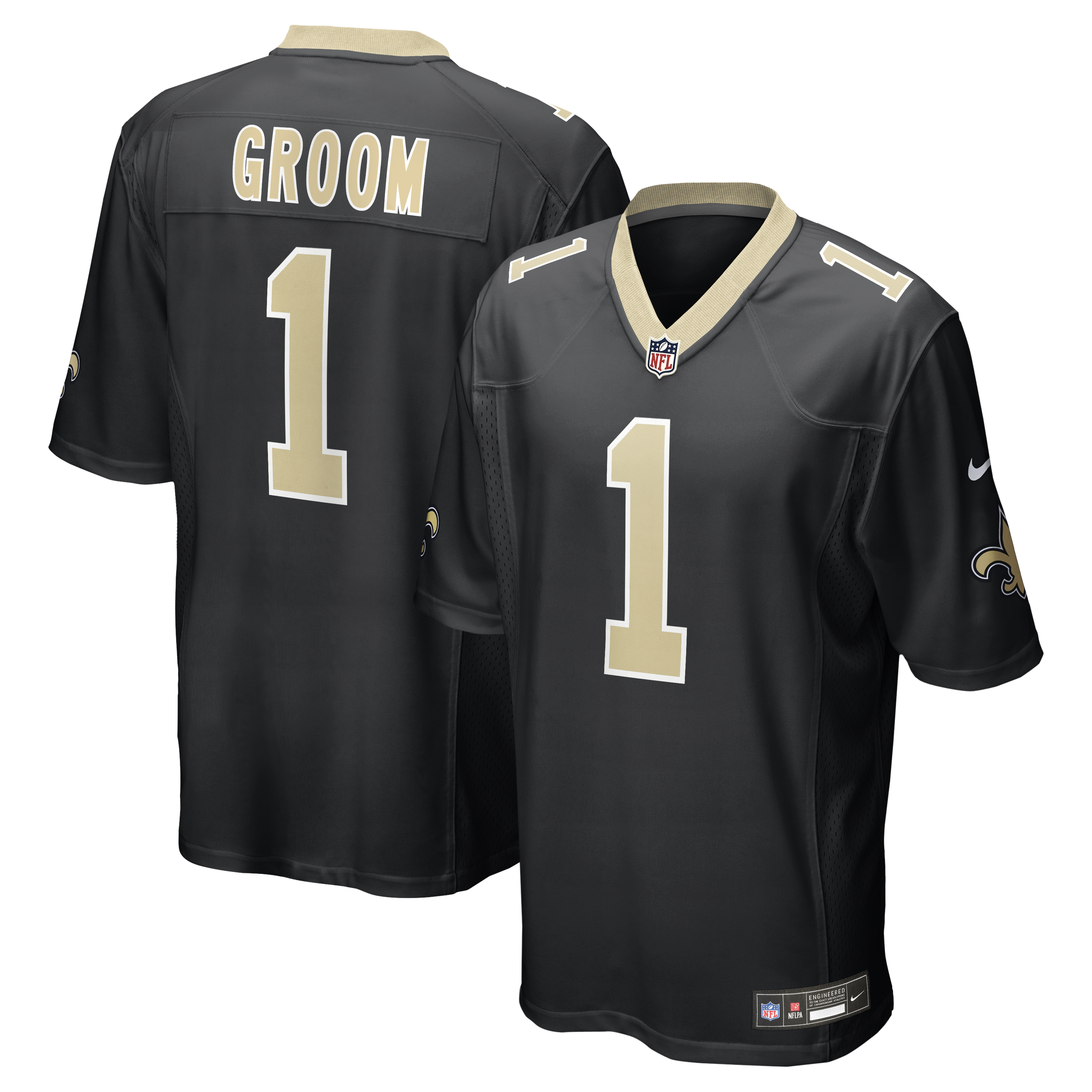 Number 1 Groom New Orleans Saints Game Jersey - Black | Stitched Football Jersey TJS1117