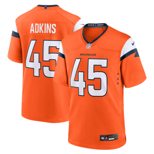 Nate Adkins Denver Broncos Team Game Jersey - Orange | Stitched Football Jersey TJS1437