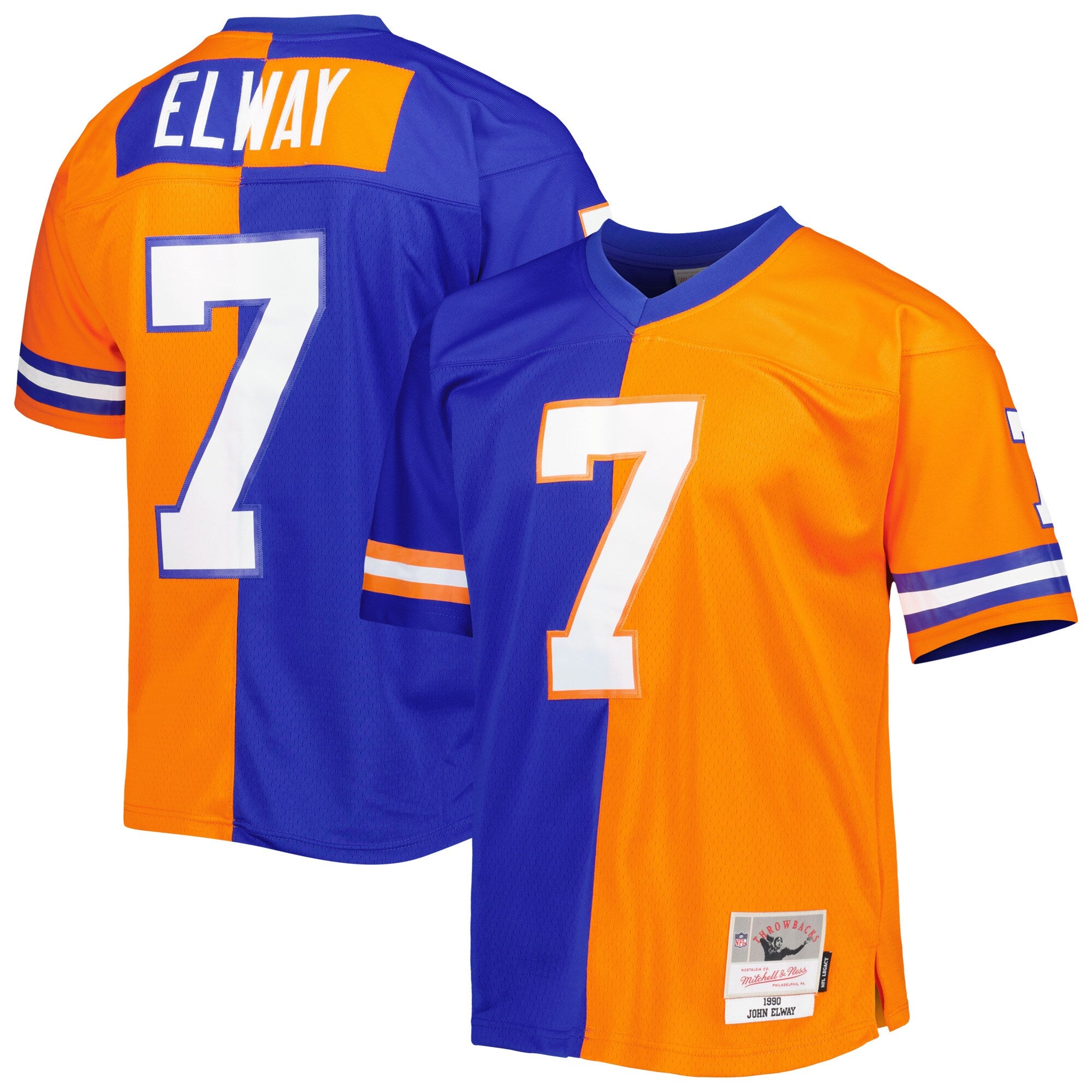 John Elway Denver Broncos M & N 1990 Split Legacy Replica Jersey - Royal/Orange | Stitched Football Jersey TJS1571