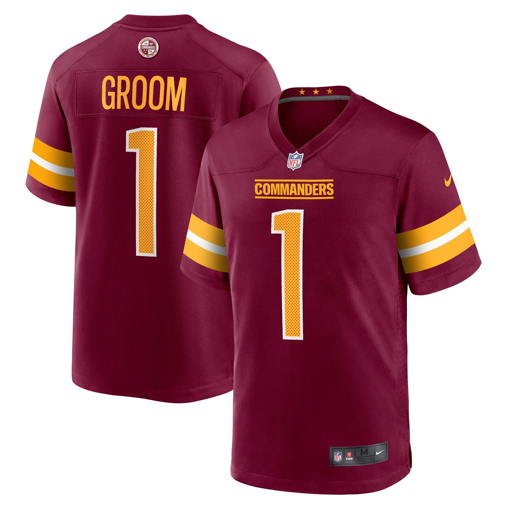 Number 1 Groom Washington Commanders Game Jersey - Burgundy | Stitched Football Jersey TJS1522