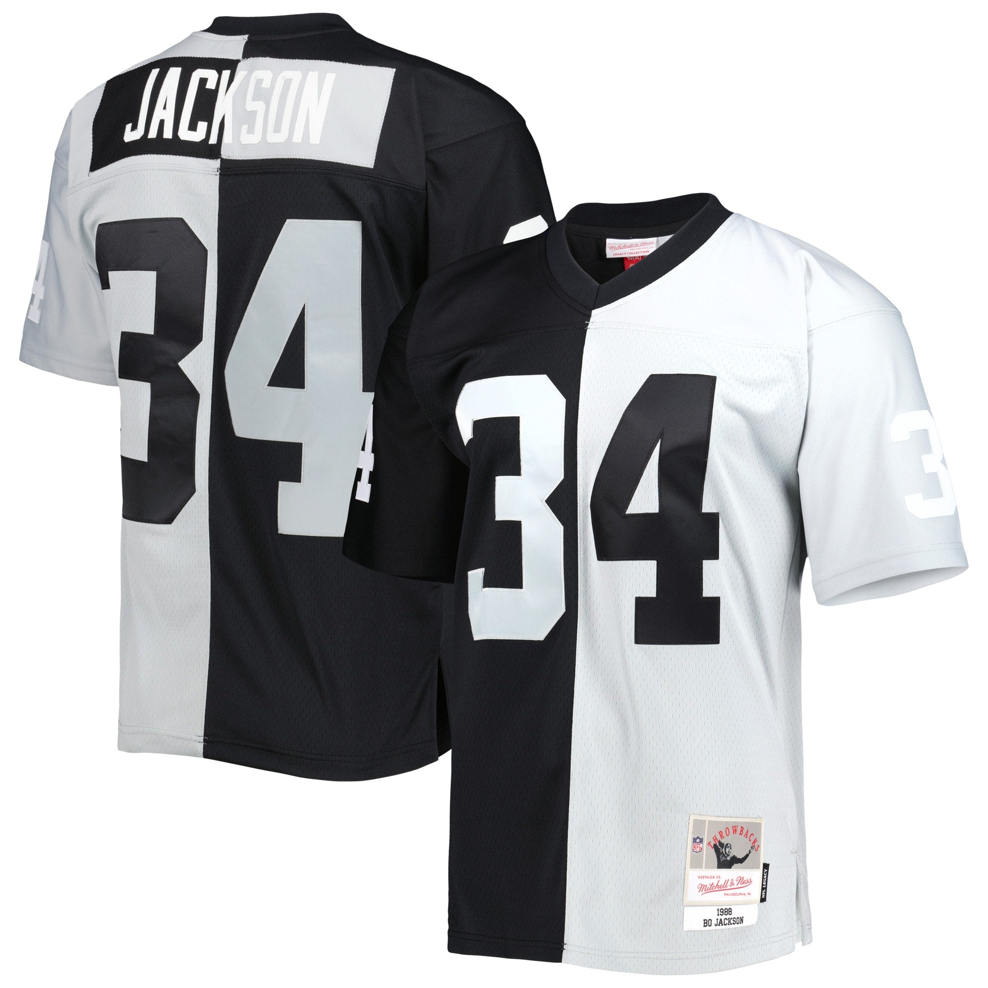 Bo Jackson Las Vegas Raiders M & N 1988 Split Legacy Replica Jersey - Black/Silver | Stitched Football Jersey TJS1453