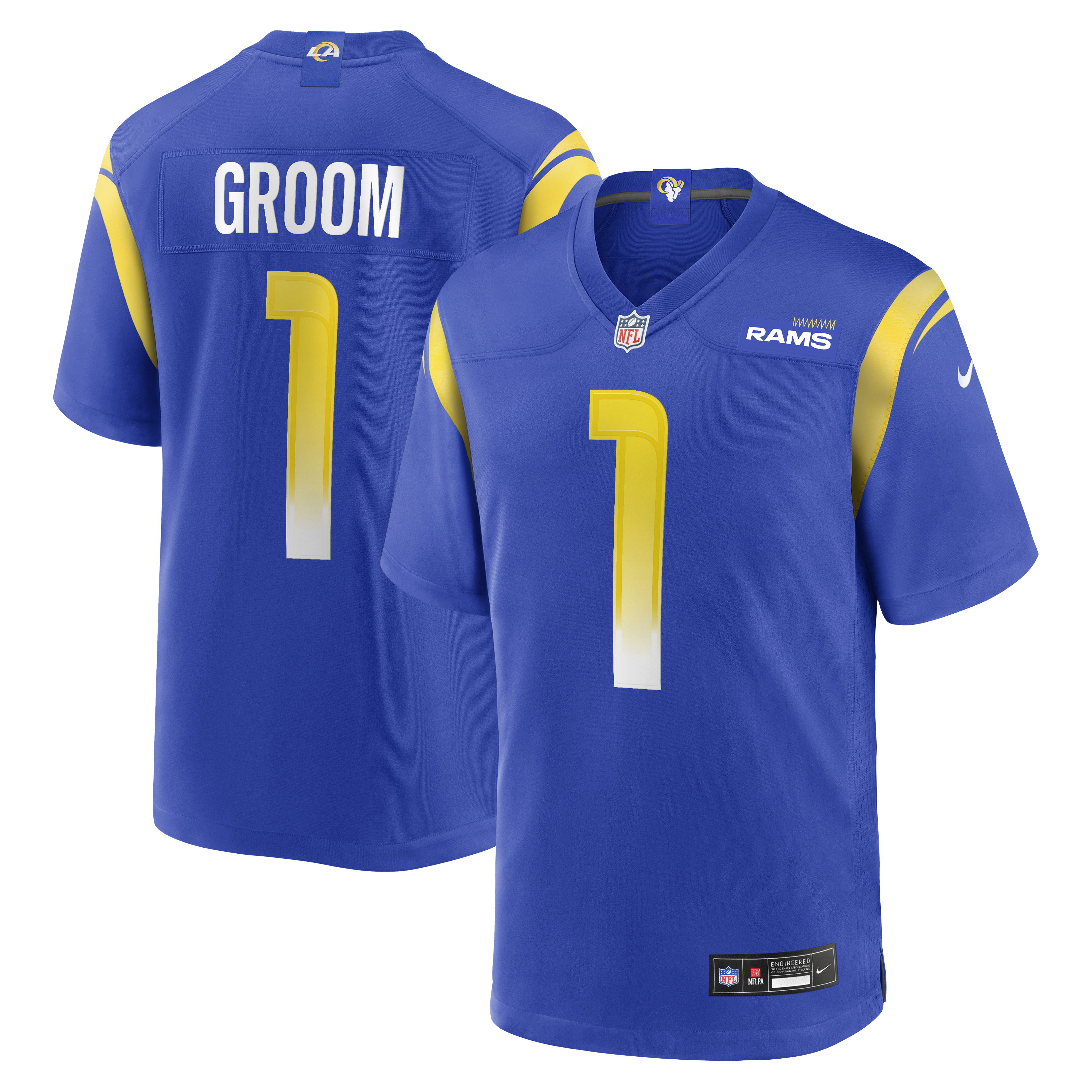Number 1 Groom Los Angeles Rams Game Jersey - Royal | Stitched Football Jersey TJS1700