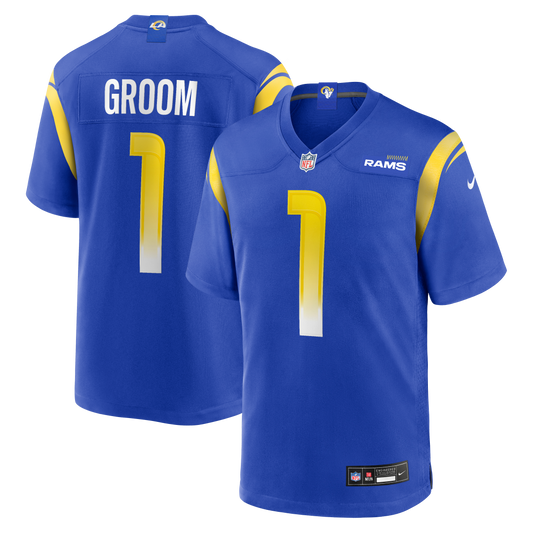 Number 1 Groom Los Angeles Rams Game Jersey - Royal | Stitched Football Jersey TJS1700