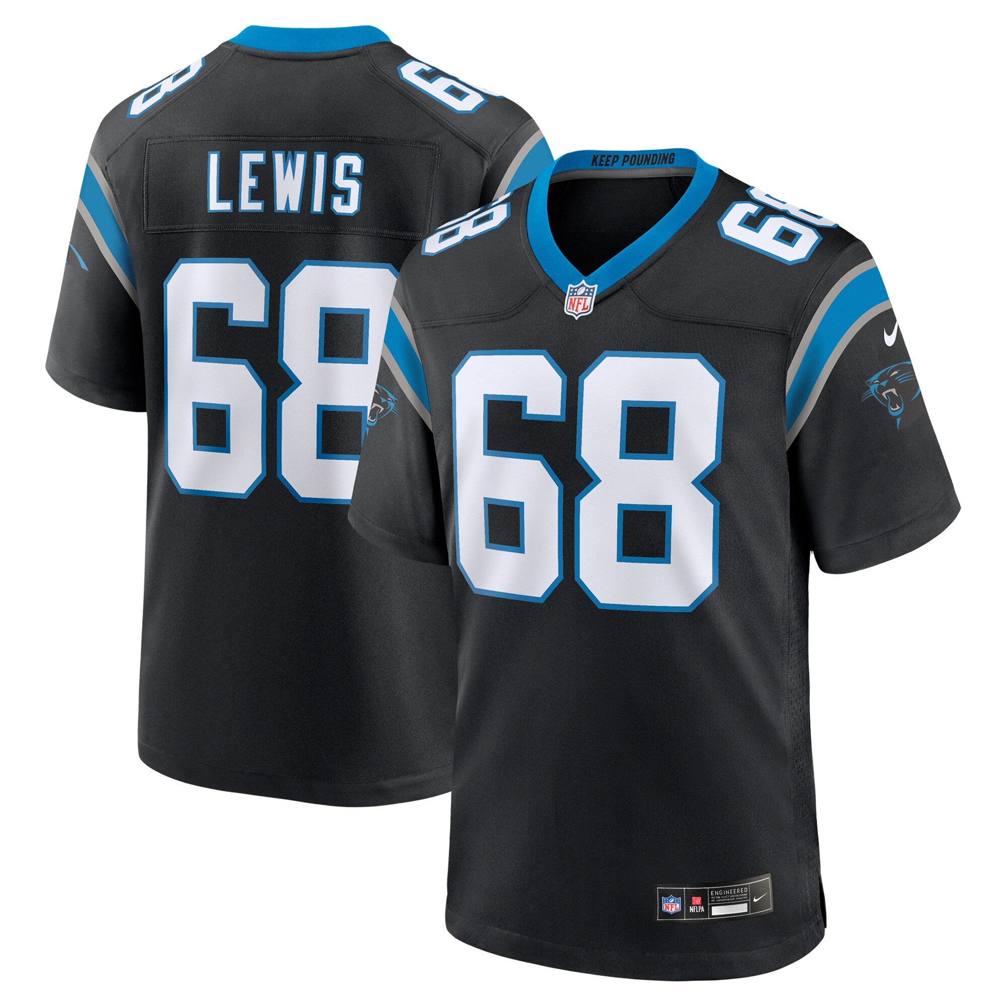 Damien Lewis Carolina Panthers Game Jersey - Black | Stitched Football Jersey TJS2052