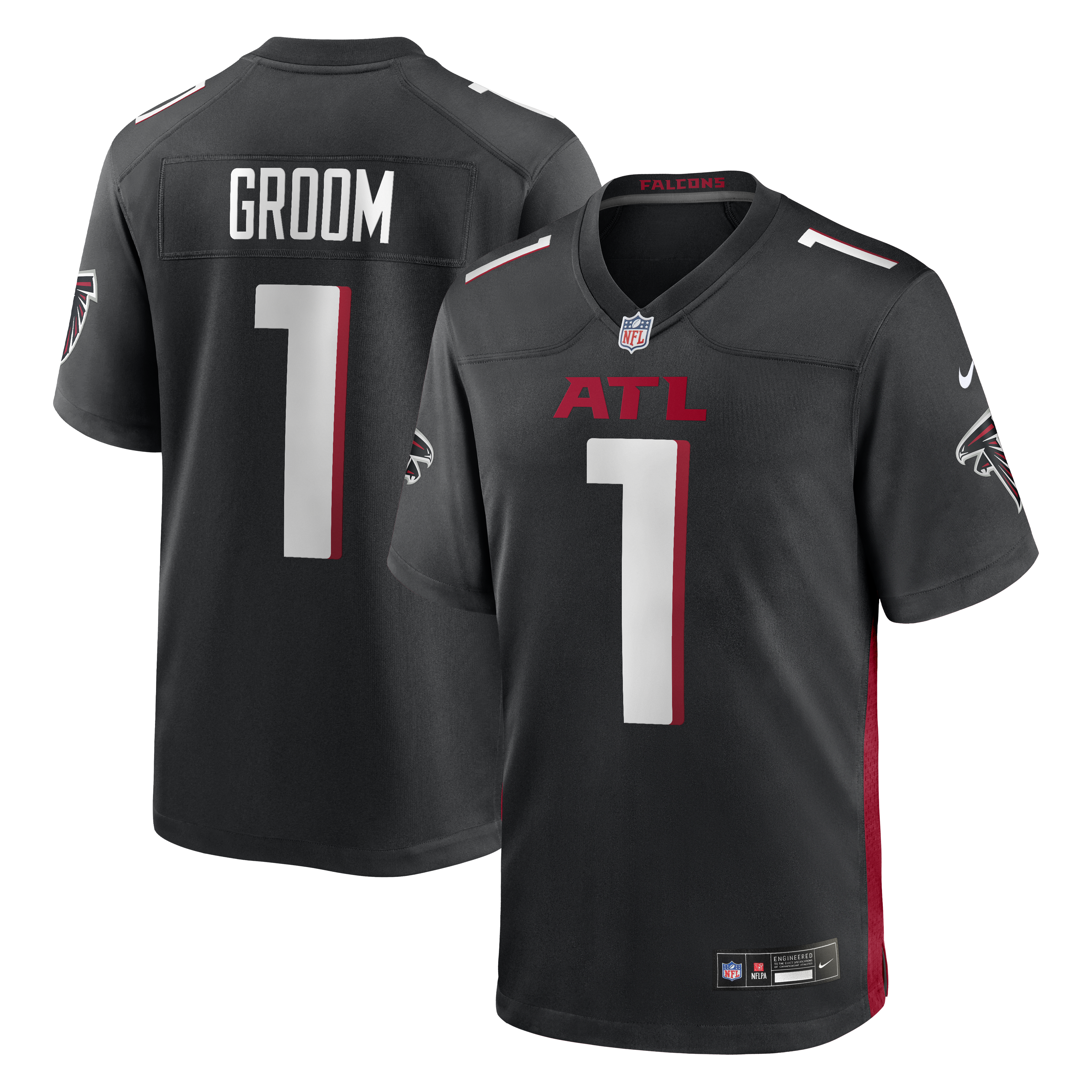 Number 1 Groom Atlanta Falcons Game Jersey - Black | Stitched Football Jersey TJS2180