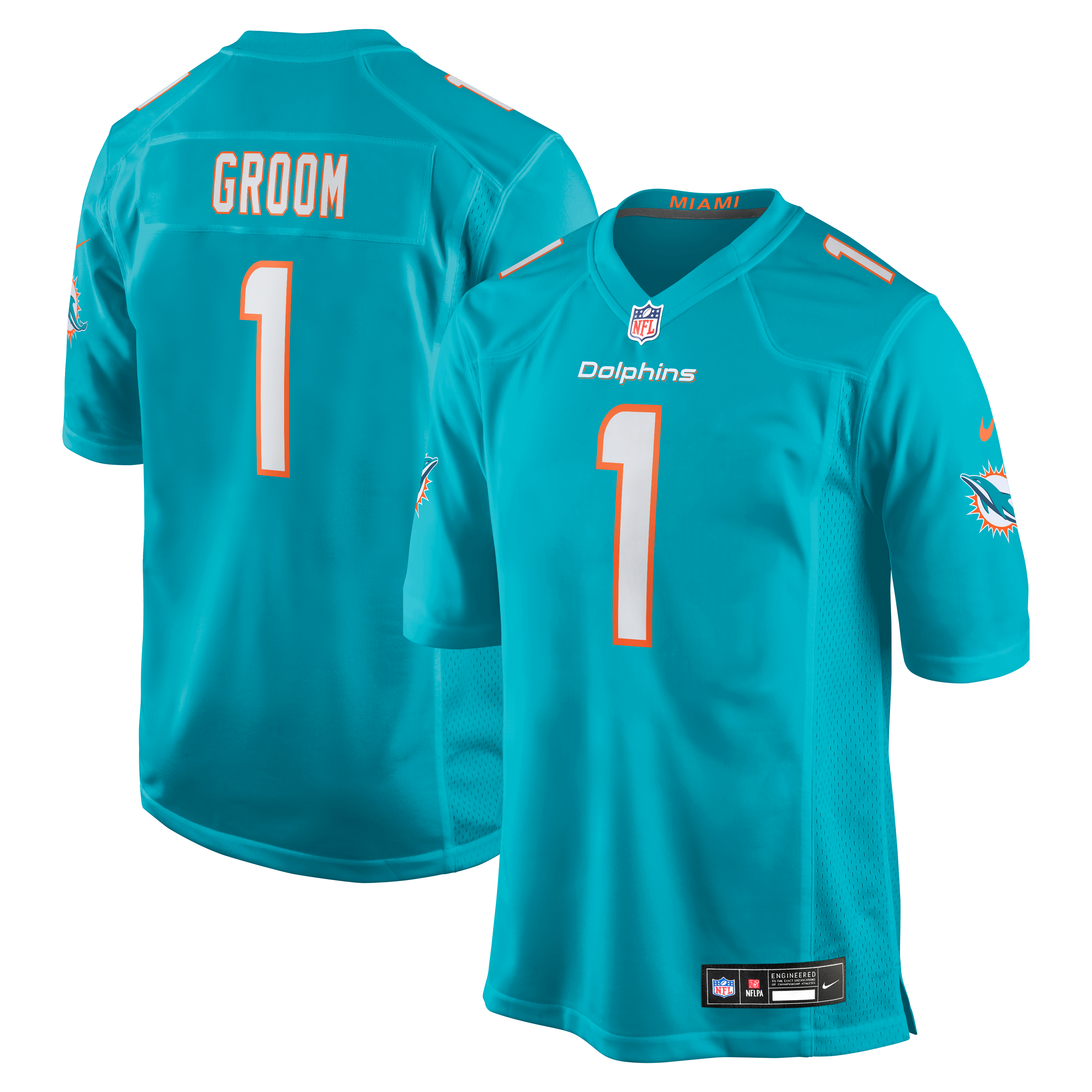 Number 1 Groom Miami Dolphins Game Jersey - Aqua | Stitched Football Jersey TJS2134