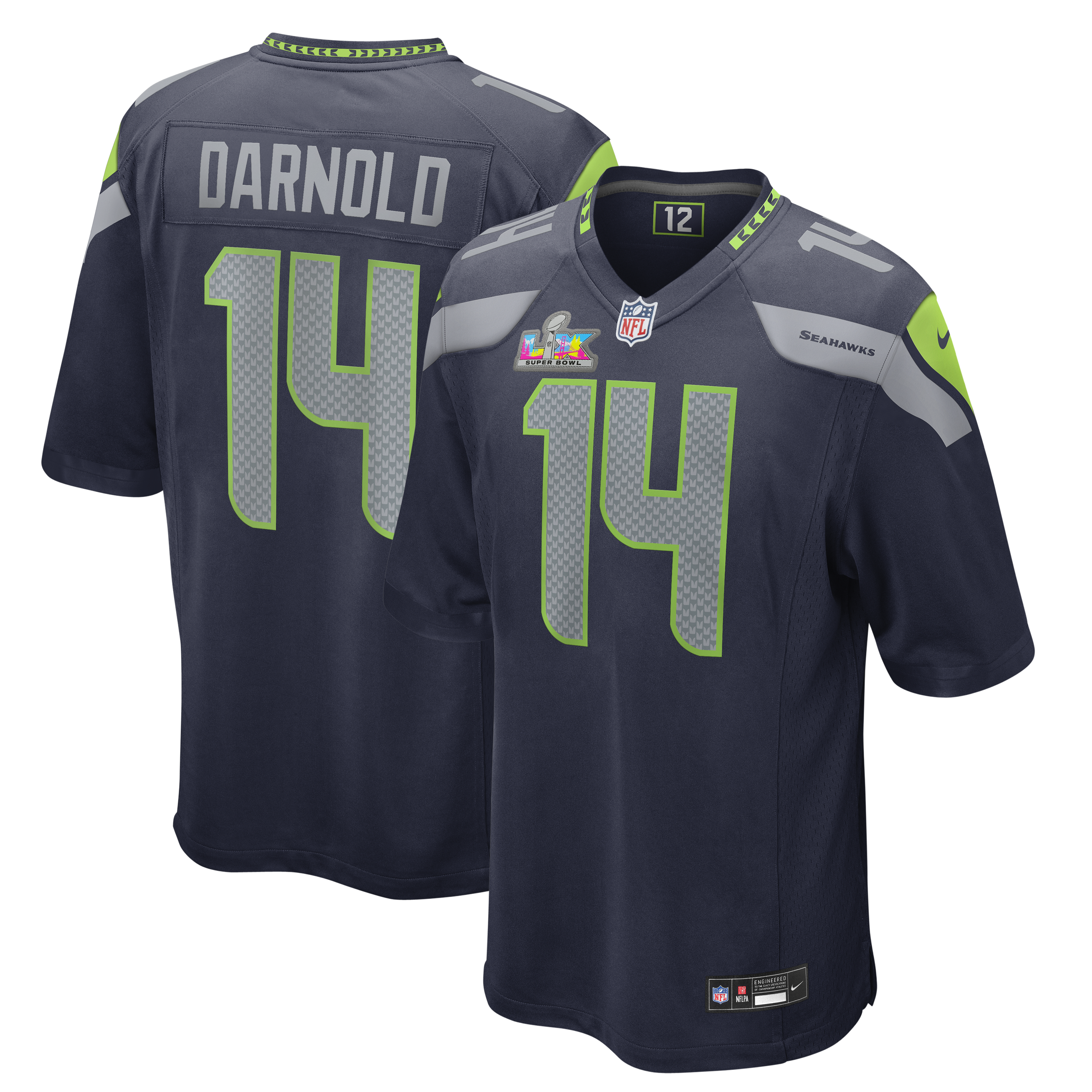 Sam Darnold Seattle Seahawks Super Bowl LX Patch Game Jersey - College Navy | Stitched Football Jersey TJS2109