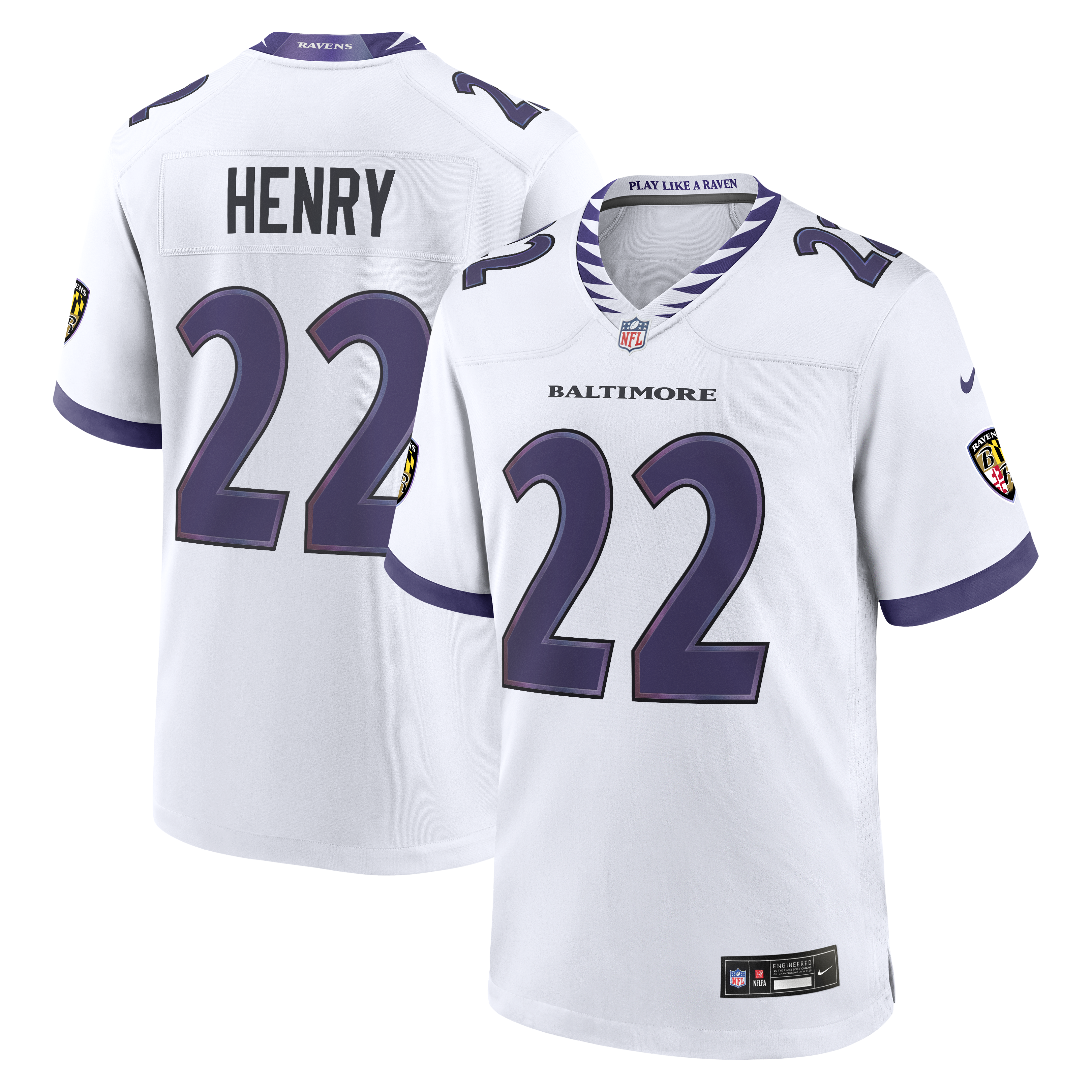 Derrick Henry Baltimore Ravens Game Jersey - White | Stitched Football Jersey TJS2128