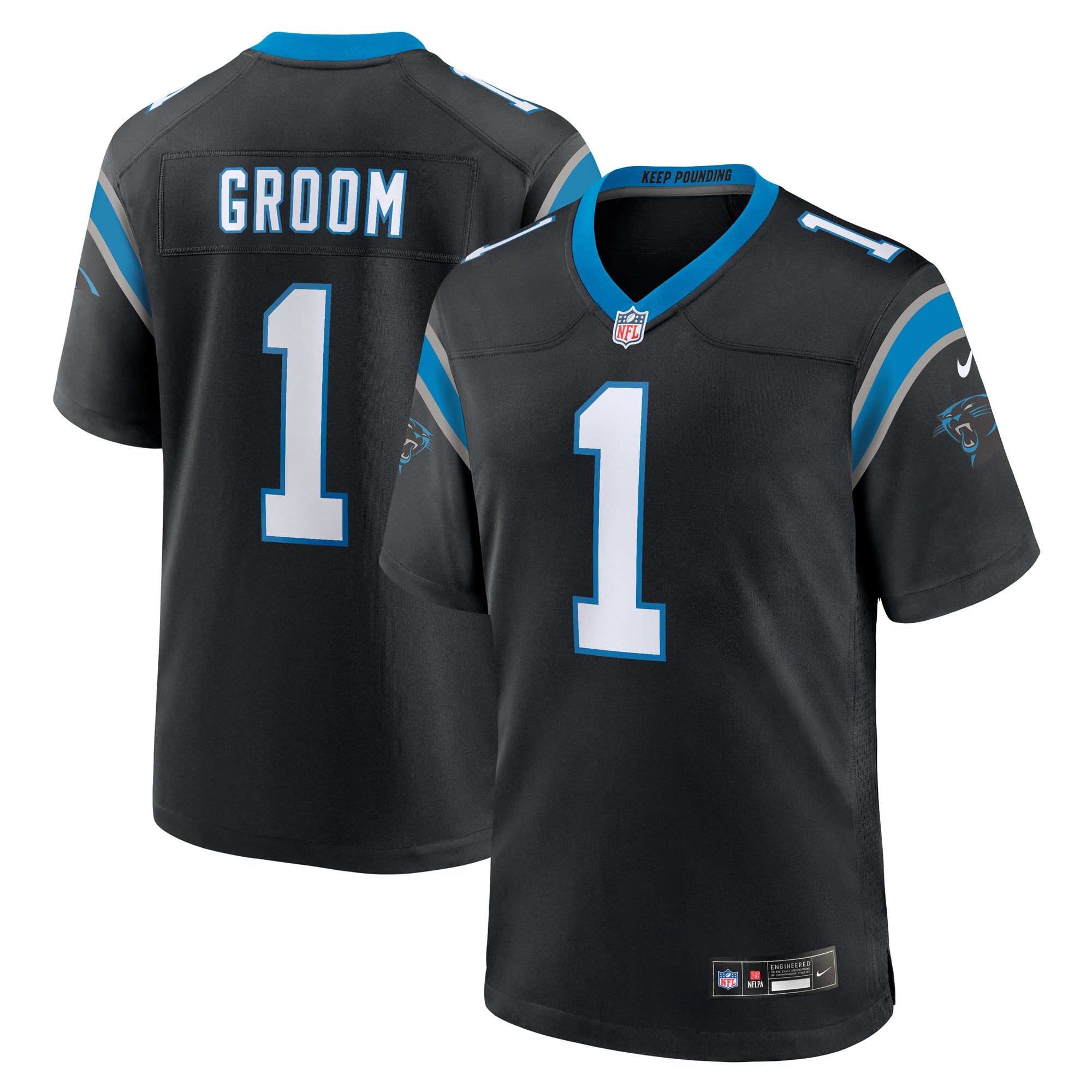 Number 1 Groom Carolina Panthers Game Jersey - Black | Stitched Football Jersey TJS2012