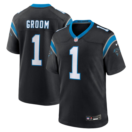 Number 1 Groom Carolina Panthers Game Jersey - Black | Stitched Football Jersey TJS2012