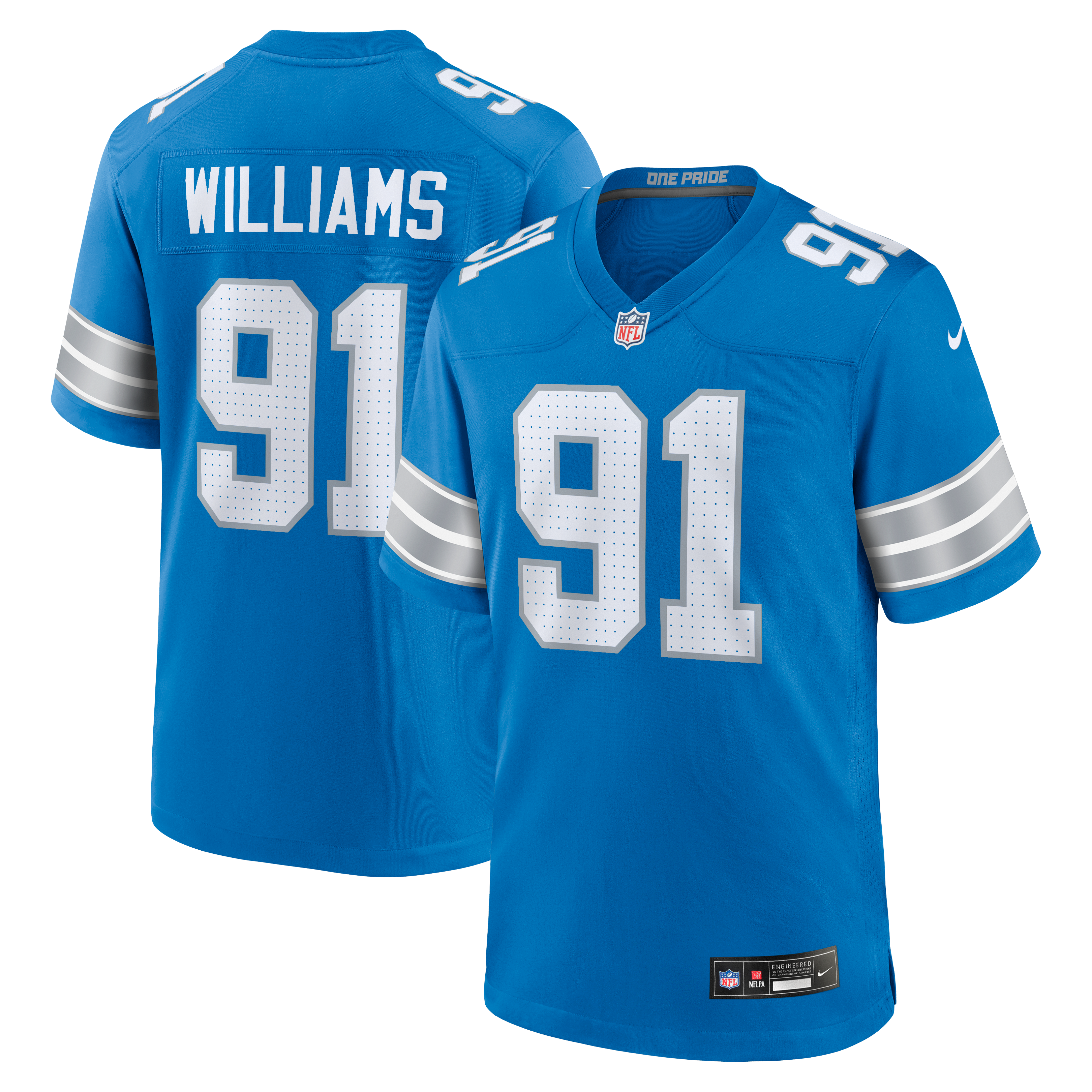 Tyleik Williams Detroit Lions Team Game Jersey - Blue | Stitched Football Jersey TJS2294