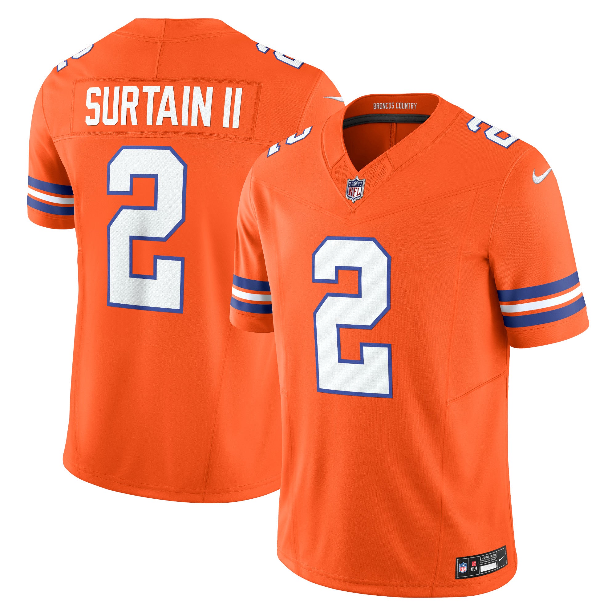 Patrick Surtain II Denver Broncos Alternate Mile High Collection 1977 Throwback Vapor F.U.S.E. Limited Jersey - Orange | Stitched Football Jersey TJS2737