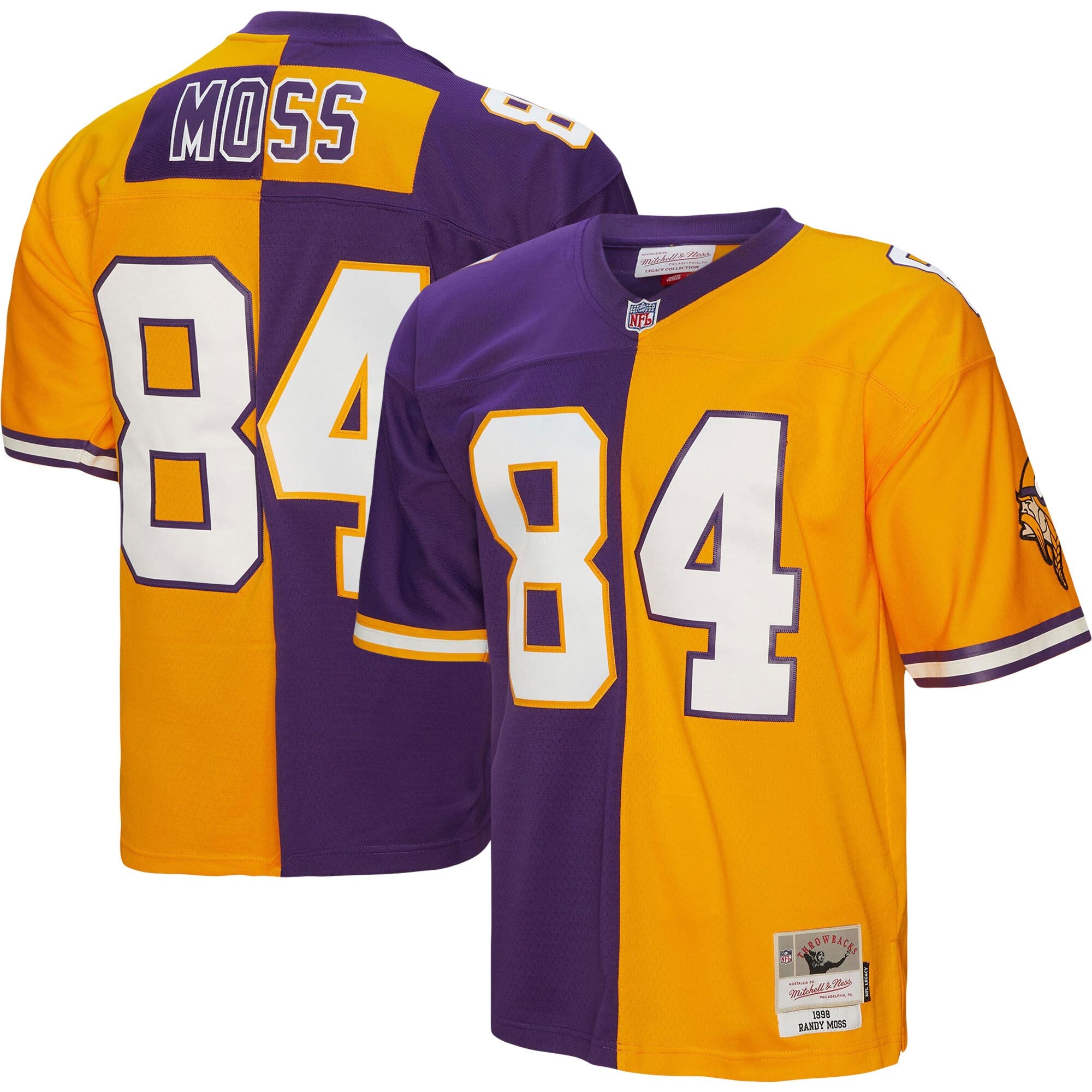 Randy Moss Minnesota Vikings M & N 1998 Split Legacy Replica Jersey - Purple/Gold | Stitched Football Jersey TJS2773