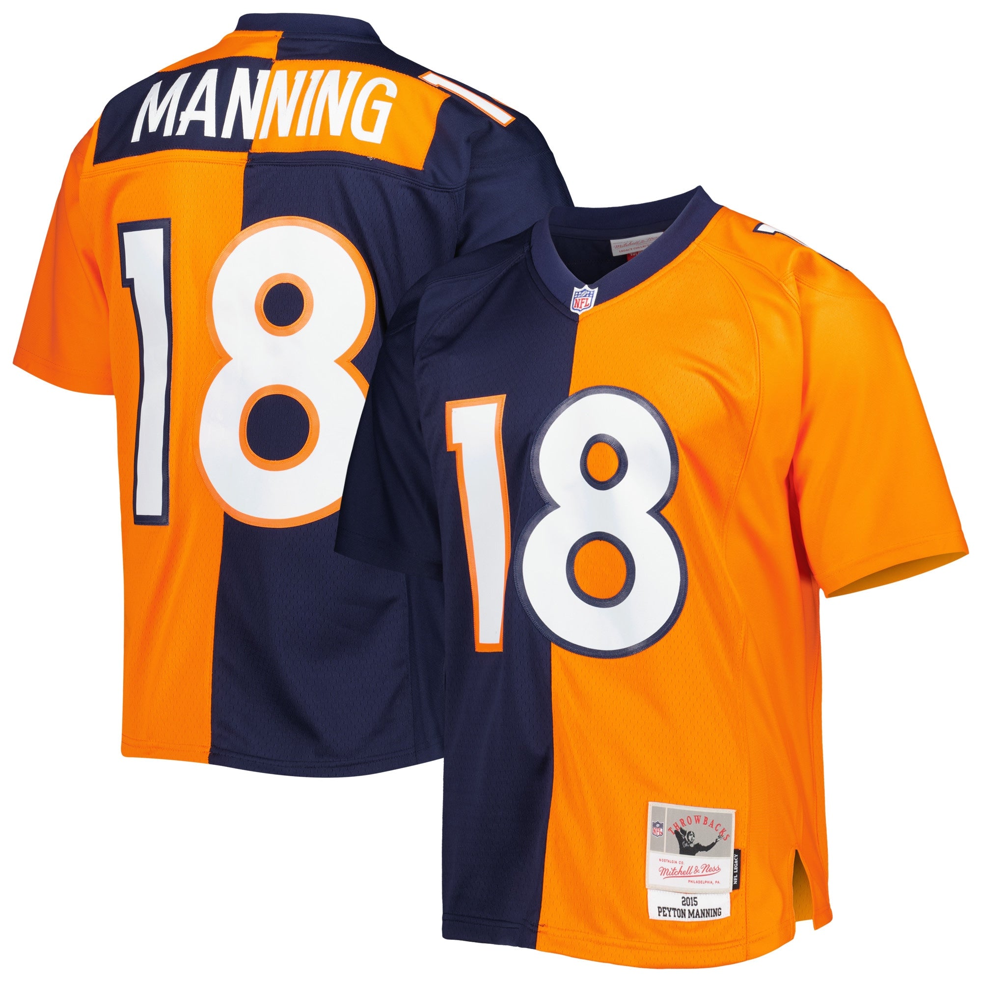 Peyton Manning Denver Broncos M & N 2015 Split Legacy Replica Jersey - Navy/Orange | Stitched Football Jersey TJS2636
