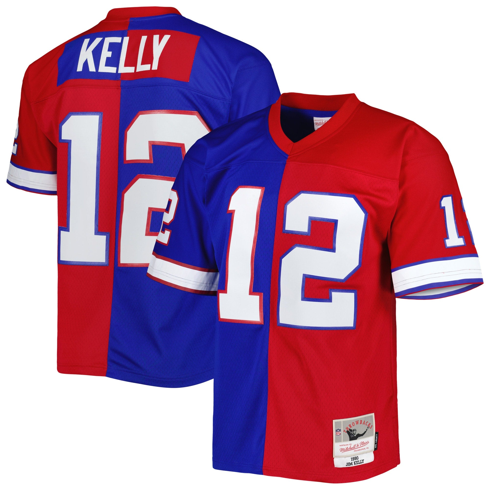 Jim Kelly Buffalo Bills M & N 1990 Split Legacy Replica Jersey - Royal/Red | Stitched Football Jersey TJS2644