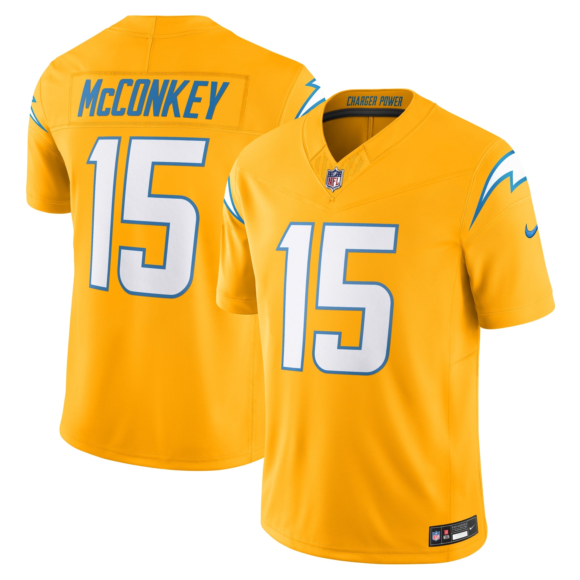 Ladd McConkey Los Angeles Chargers Alternate Charger Power Vapor F.U.S.E. Limited Jersey - Gold | Stitched Football Jersey TJS2794
