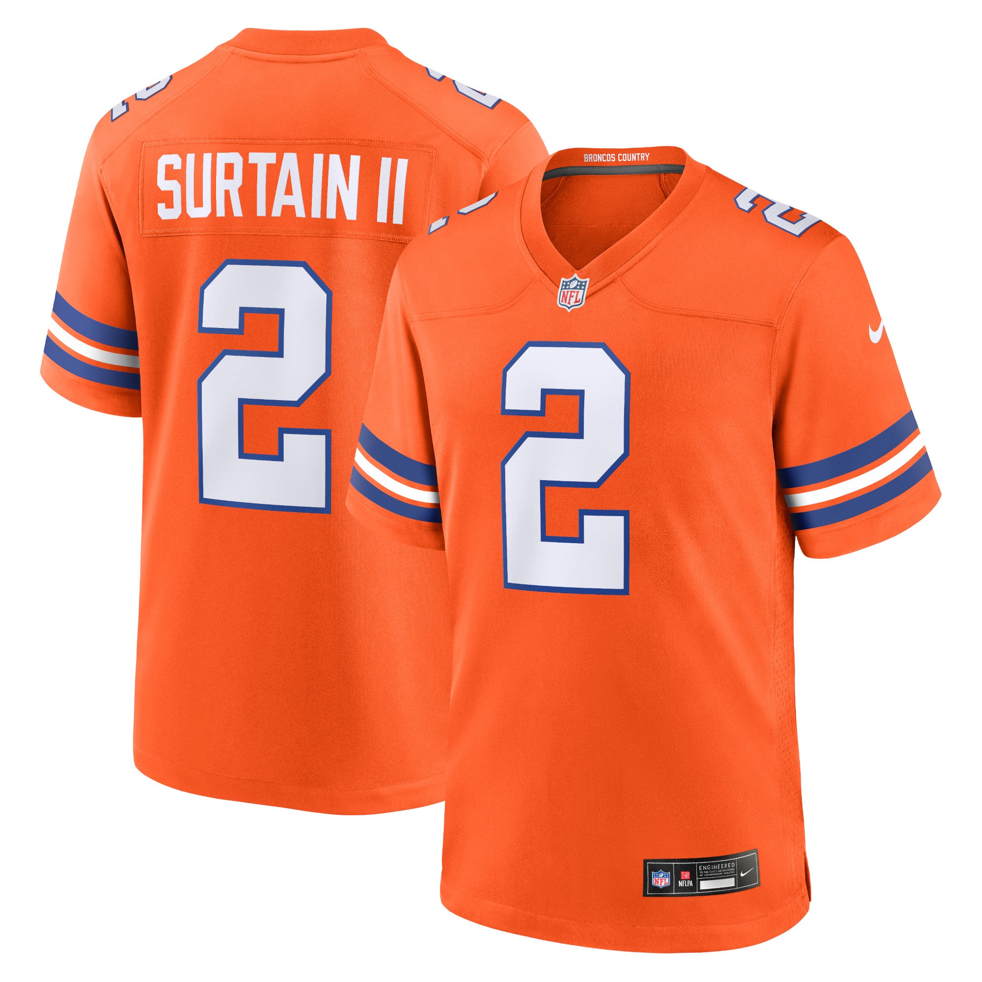 Patrick Surtain II Denver Broncos Mile High Collection 1977 Throwback Player Game Jersey - Orange | Stitched Football Jersey TJS2656