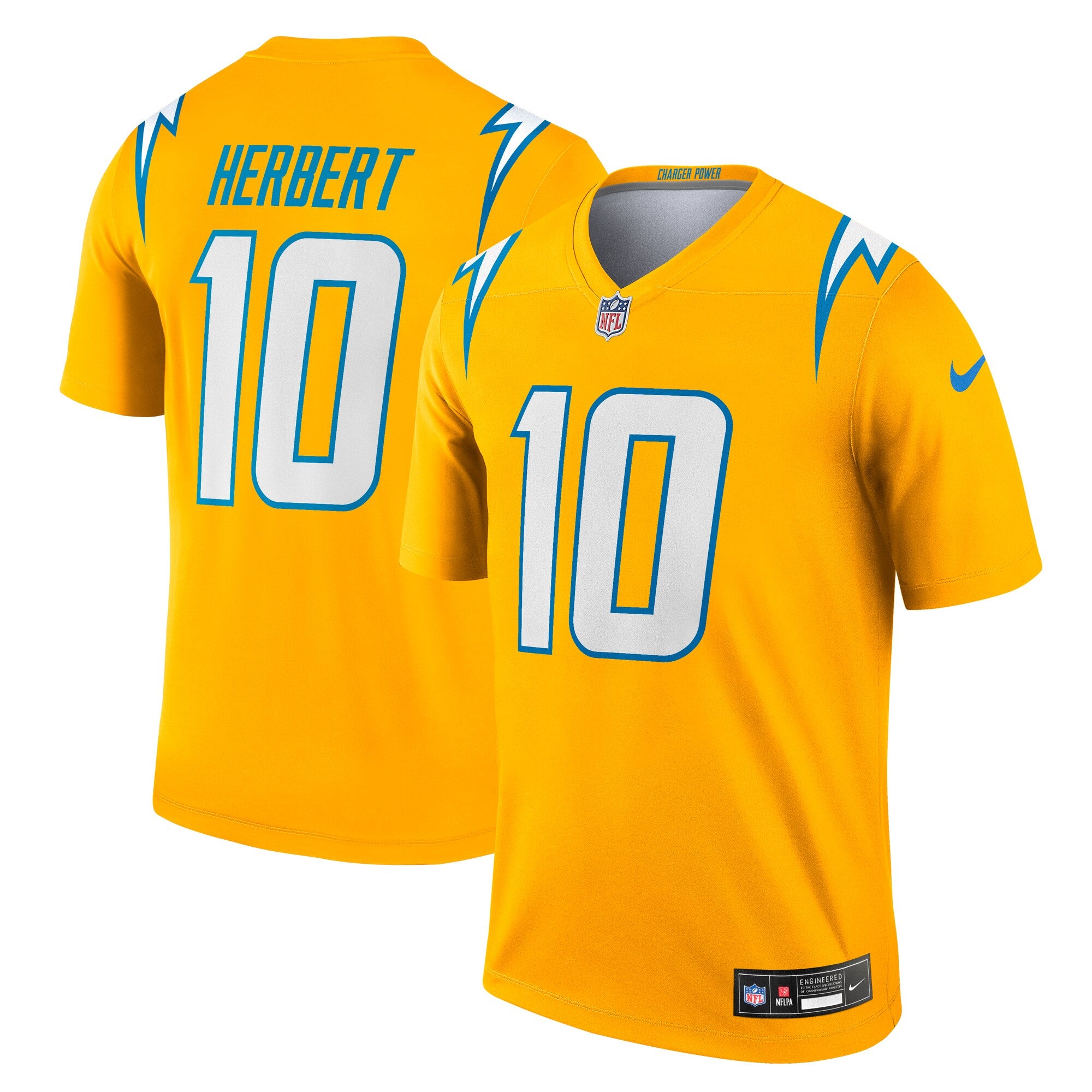 Justin Herbert Los Angeles Chargers Alternate Charger Power Legend Player Performance Top - Gold | Stitched Football Jersey TJS2922