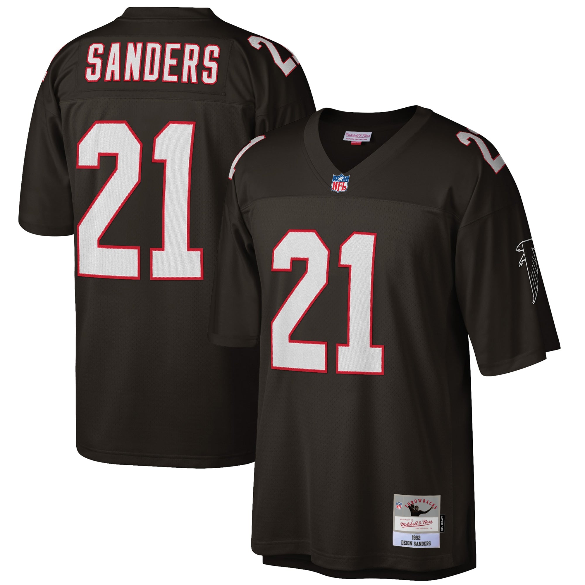 Deion Sanders Atlanta Falcons M & N Big & Tall 1992 Retired Player Replica Jersey - Black | Stitched Football Jersey TJS2924