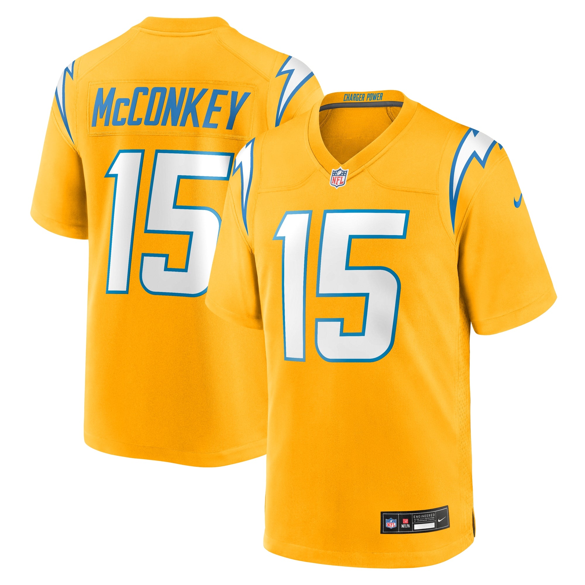 Ladd McConkey Los Angeles Chargers Alternate Charger Power Game Player Jersey - Gold | Stitched Football Jersey TJS2556