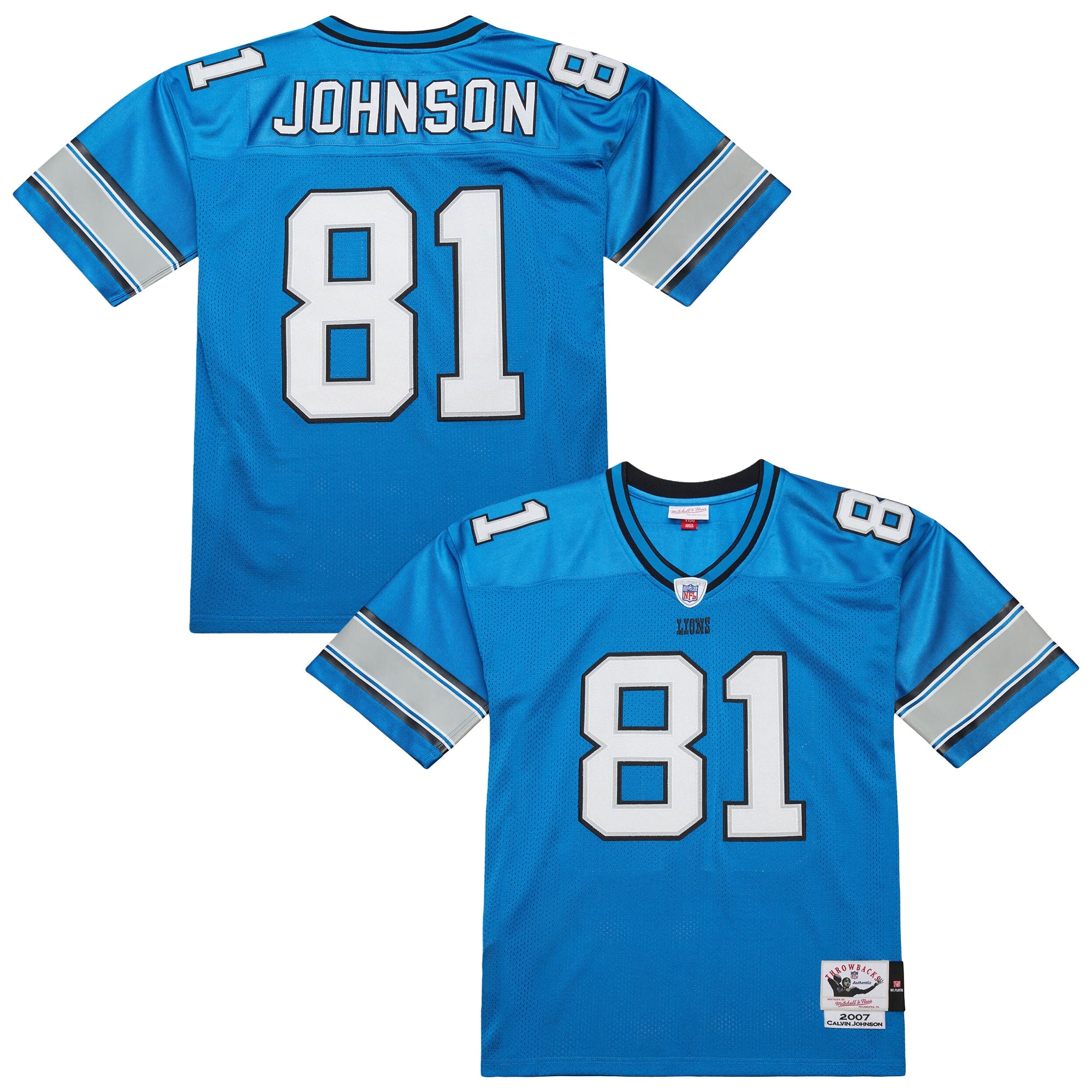 Calvin Johnson Detroit Lions M & N 2007 Throwback Retired Player Jersey - Blue | Stitched Football Jersey TJS2640