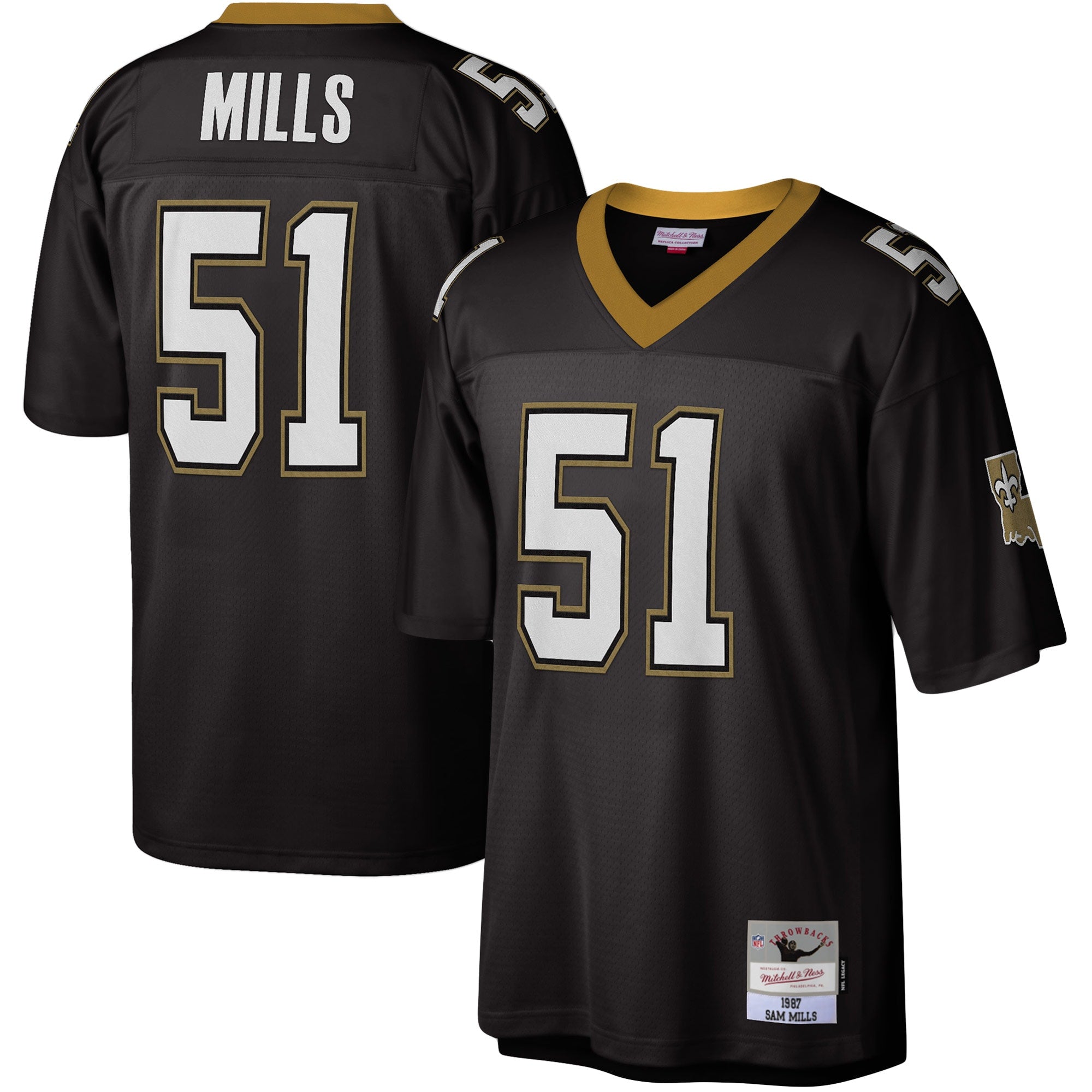 Sam Mills New Orleans Saints M & N Legacy Replica Jersey - Black | Stitched Football Jersey TJS2692