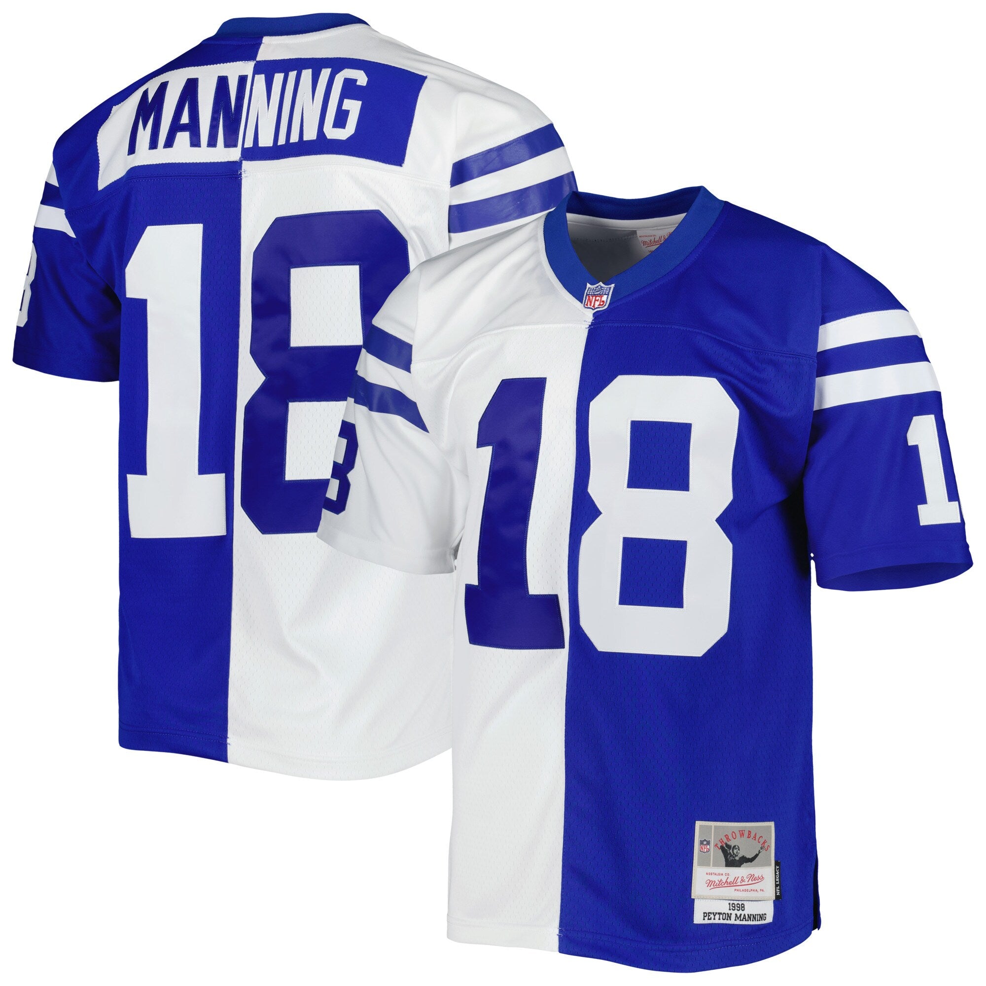 Peyton Manning Indianapolis Colts M & N 1998 Split Legacy Replica Jersey - Royal/White | Stitched Football Jersey TJS2662