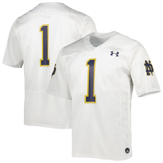#1 Notre Dame Fighting Irish Team Wordmark Replica Football Jersey - White | Stitched College Jersey TJS72112