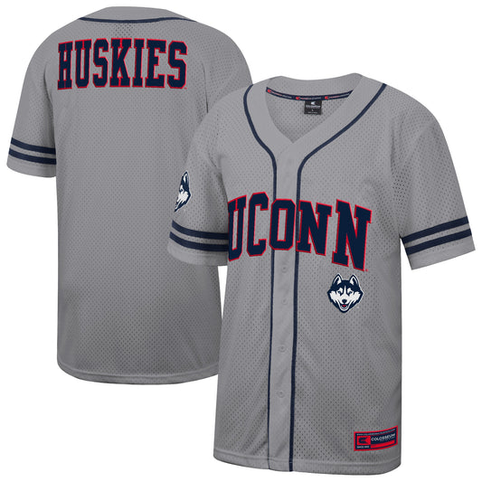 UConn Huskies Colosseum Free Spirited Baseball Jersey - Gray | Stitched College Jersey TJS72174