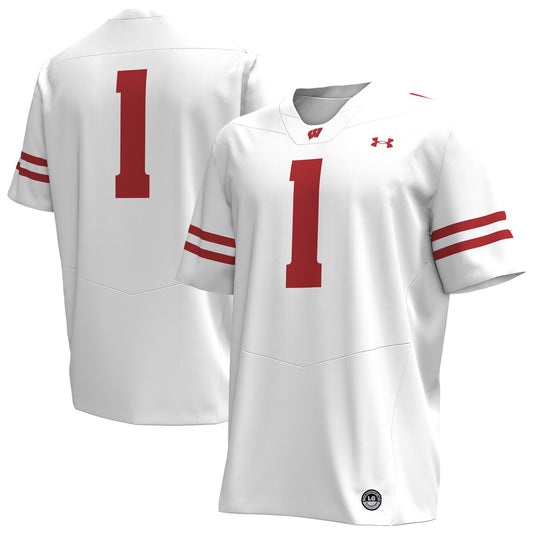 #1 Wisconsin Badgers Replica Football Jersey - White | Stitched College Jersey TJS72224