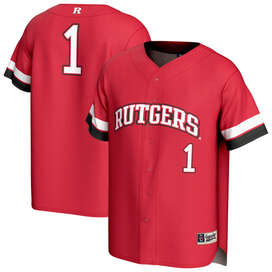 #1 Rutgers Scarlet Knights GameDay Greats Unisex Lightweight Collegiate Baseball Fashion Jersey - Scarlet | Stitched College Jersey TJS72360