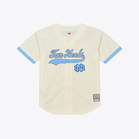 North Carolina Tar Heels M & N Mesh Button-Up Batting Practice Baseball Jersey - Cream | Stitched College Jersey TJS72622