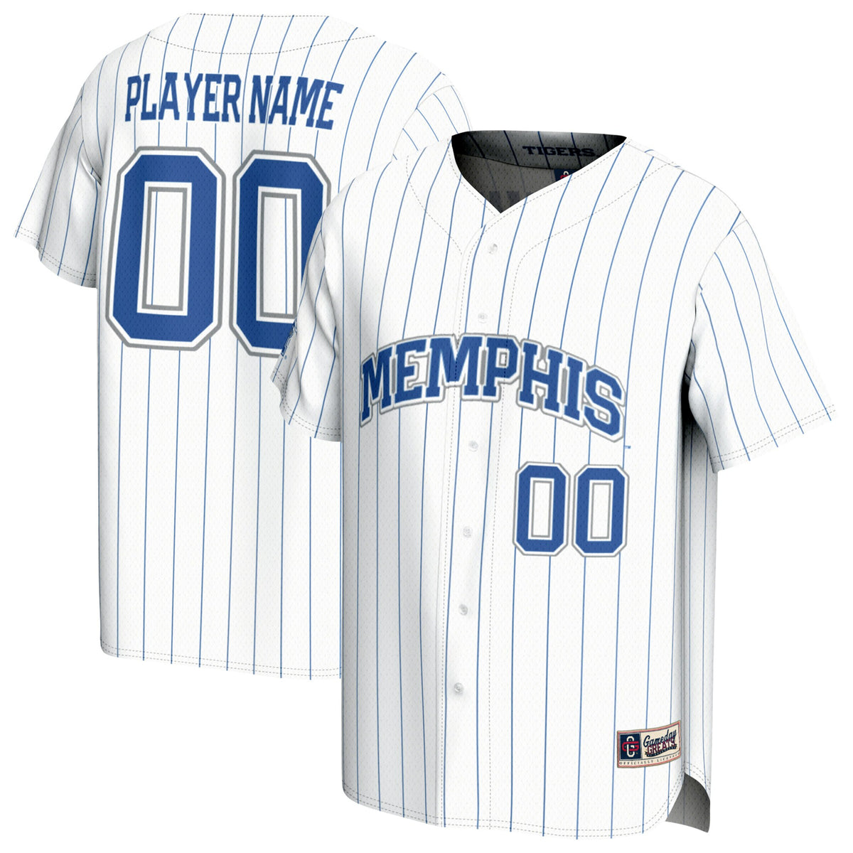 Memphis Tigers GameDay Greats Unisex Lightweight Collegiate Baseball Pinstripe Pick-A-Player Fashion Jersey - White | Stitched College Jersey TJS72474
