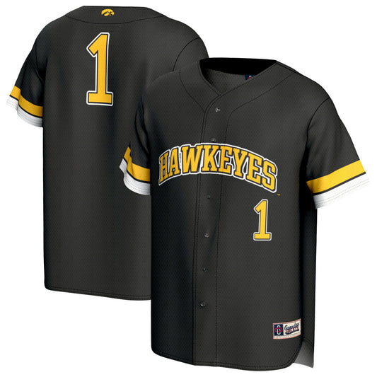 #1 Iowa Hawkeyes GameDay Greats Adult Lightweight Collegiate Baseball Fashion Jersey - Black | Stitched College Jersey TJS72922