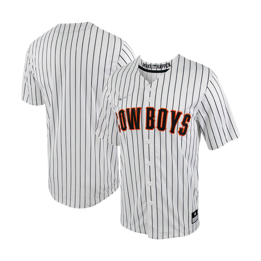 Oklahoma State Cowboys Pinstripe Replica Full-Button Baseball Jersey - White/Black | Stitched College Jersey TJS72812