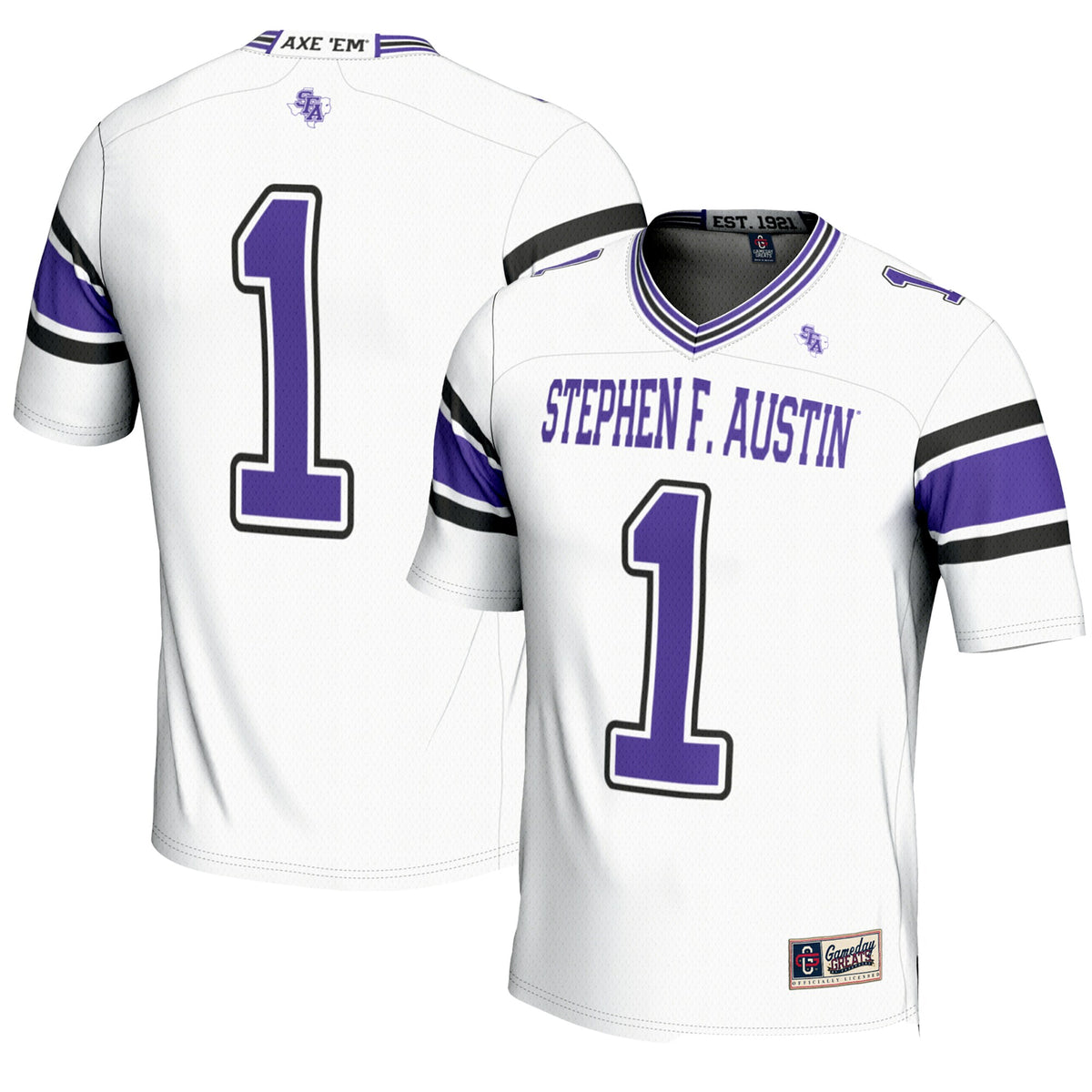 #1 Stephen F Austin Lumberjacks GameDay Greats Endzone Football Jersey - White | Stitched College Jersey TJS72325